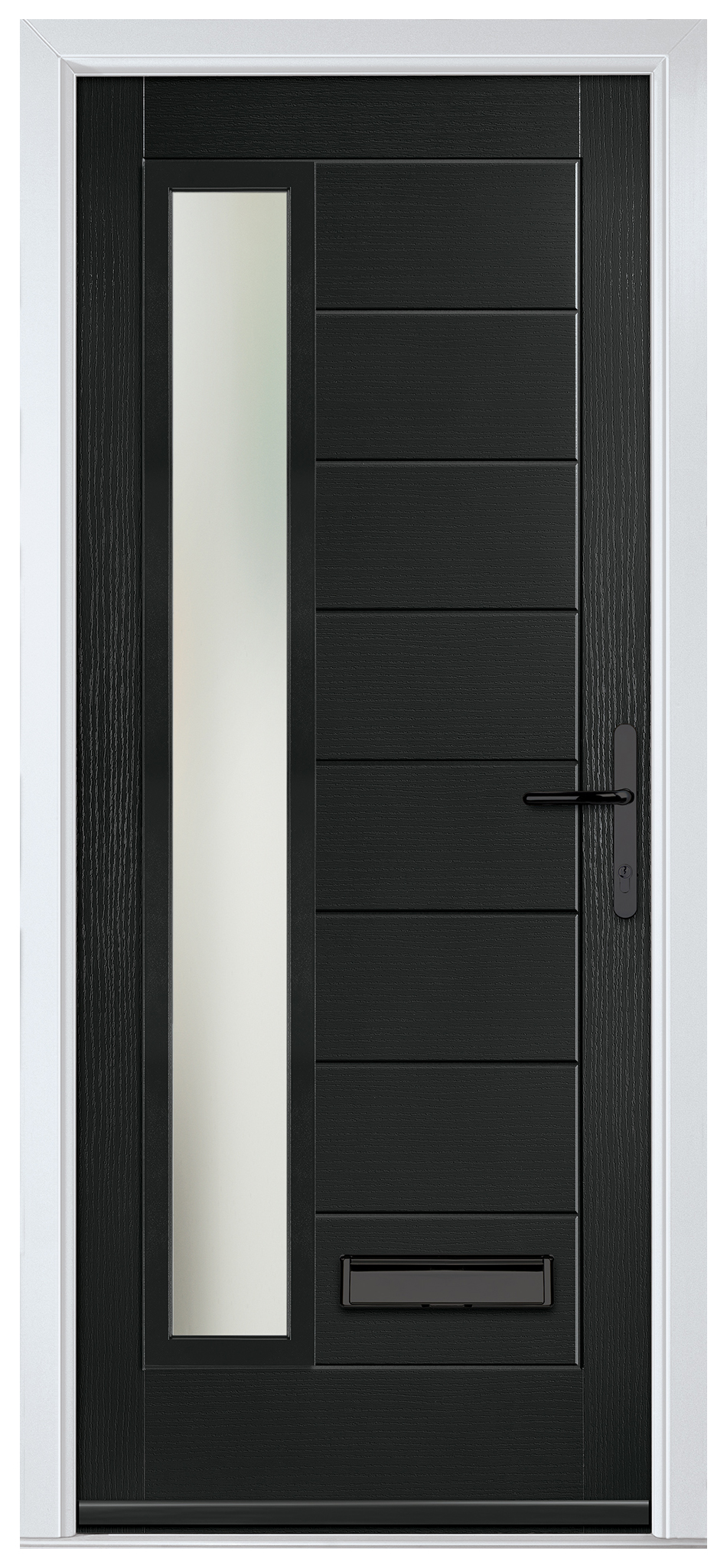 Crystal Monza Black Left Hand GRP Composite Door with Stippolyte Glass - 2090mm