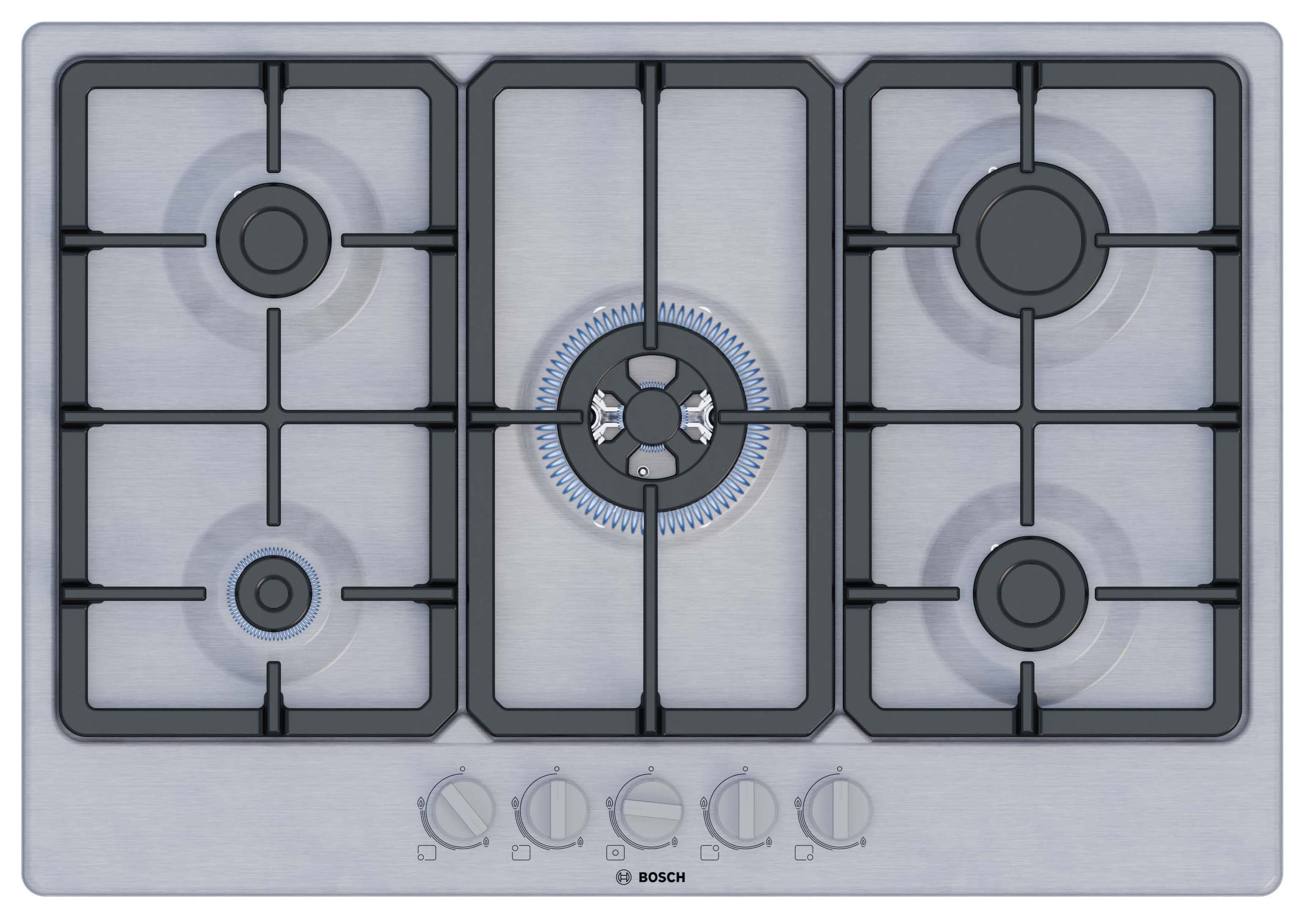 Bosch Series 4 PGQ7B5K90 Gas Hob 75cm - Stainless Steel