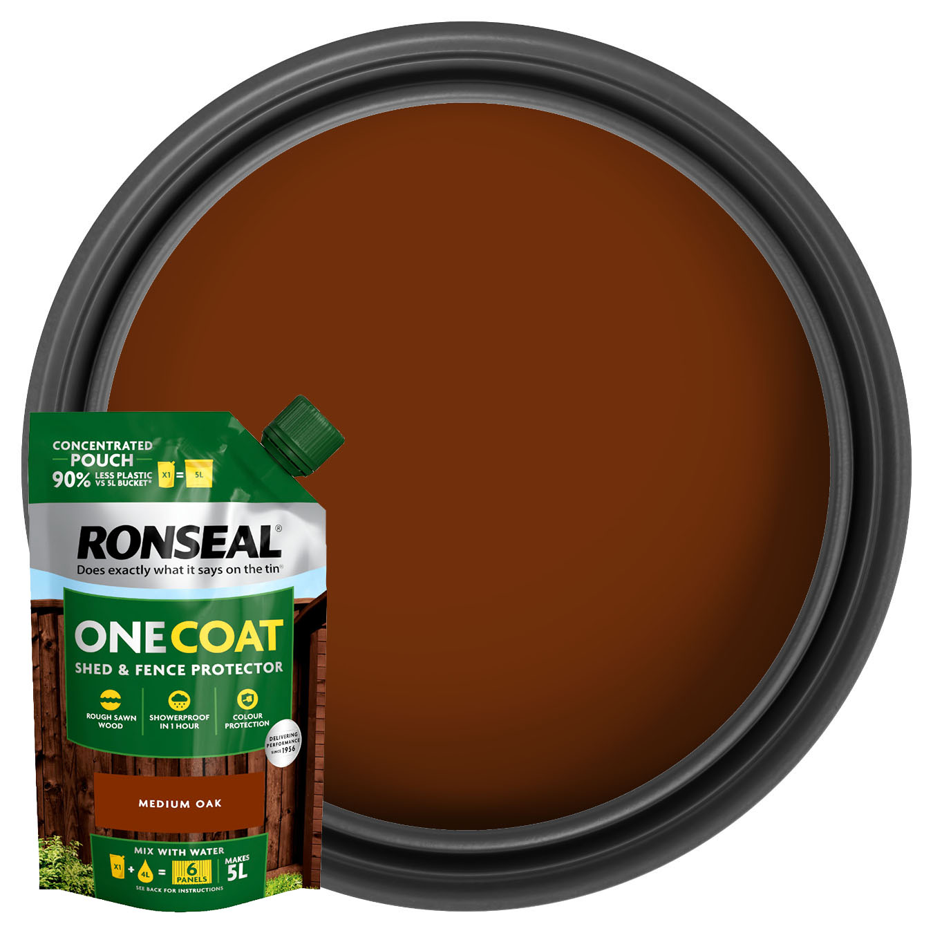 Ronseal One Coat Shed & Fence Refill Pouch - Medium Oak - 950ml