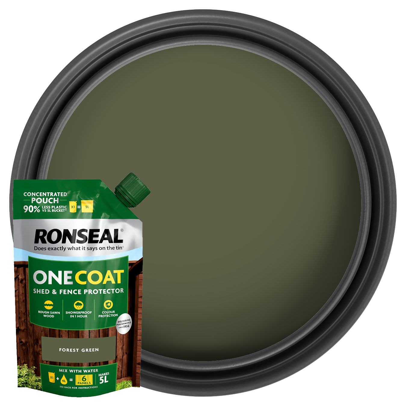 RonsealOne Coat Shed & Fence Refill Pouch - Forest Green - 950ml