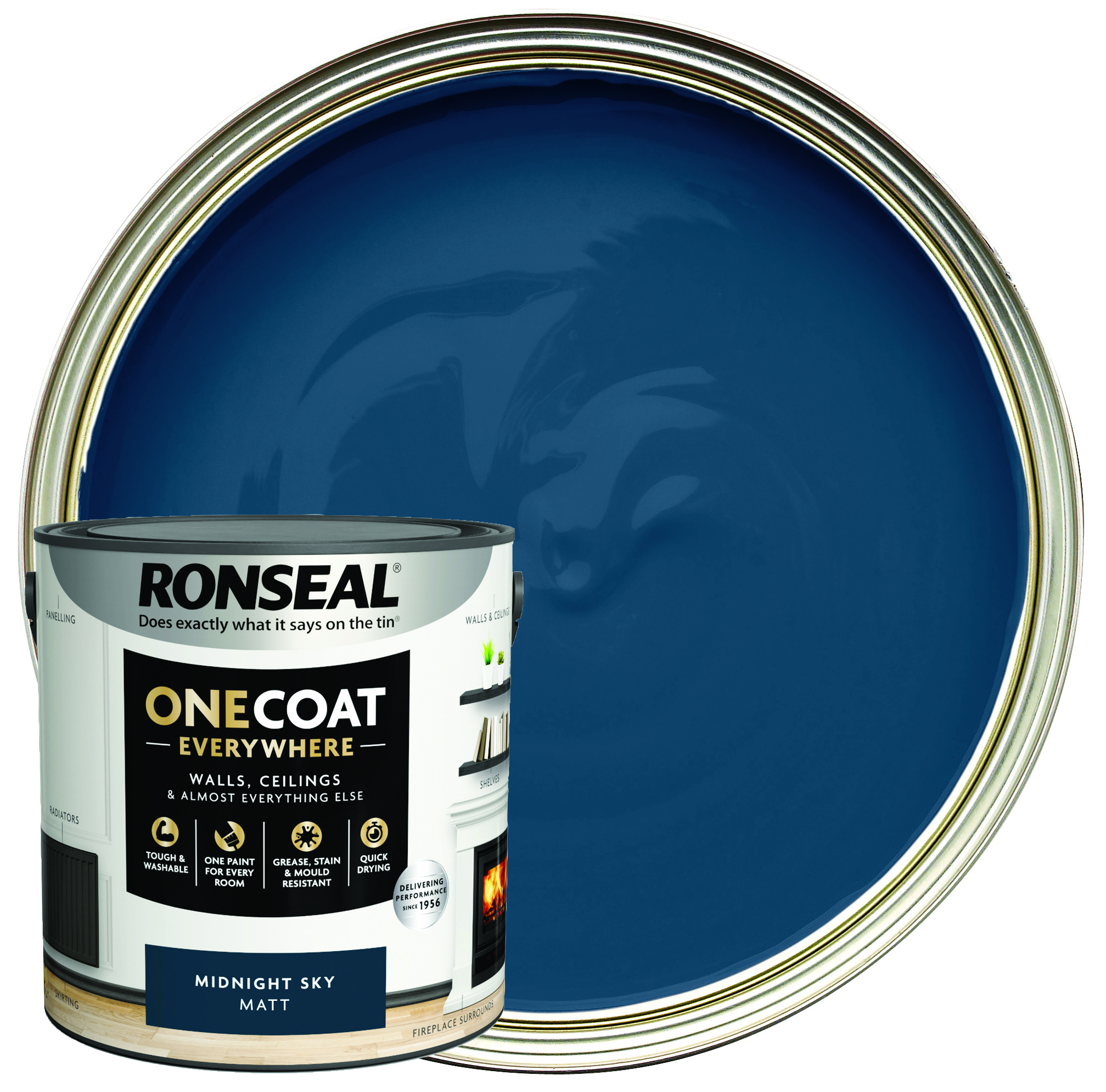 Ronseal One Coat Everywhere Matt Emulsion Paint - Midnight Sky - 2.5L