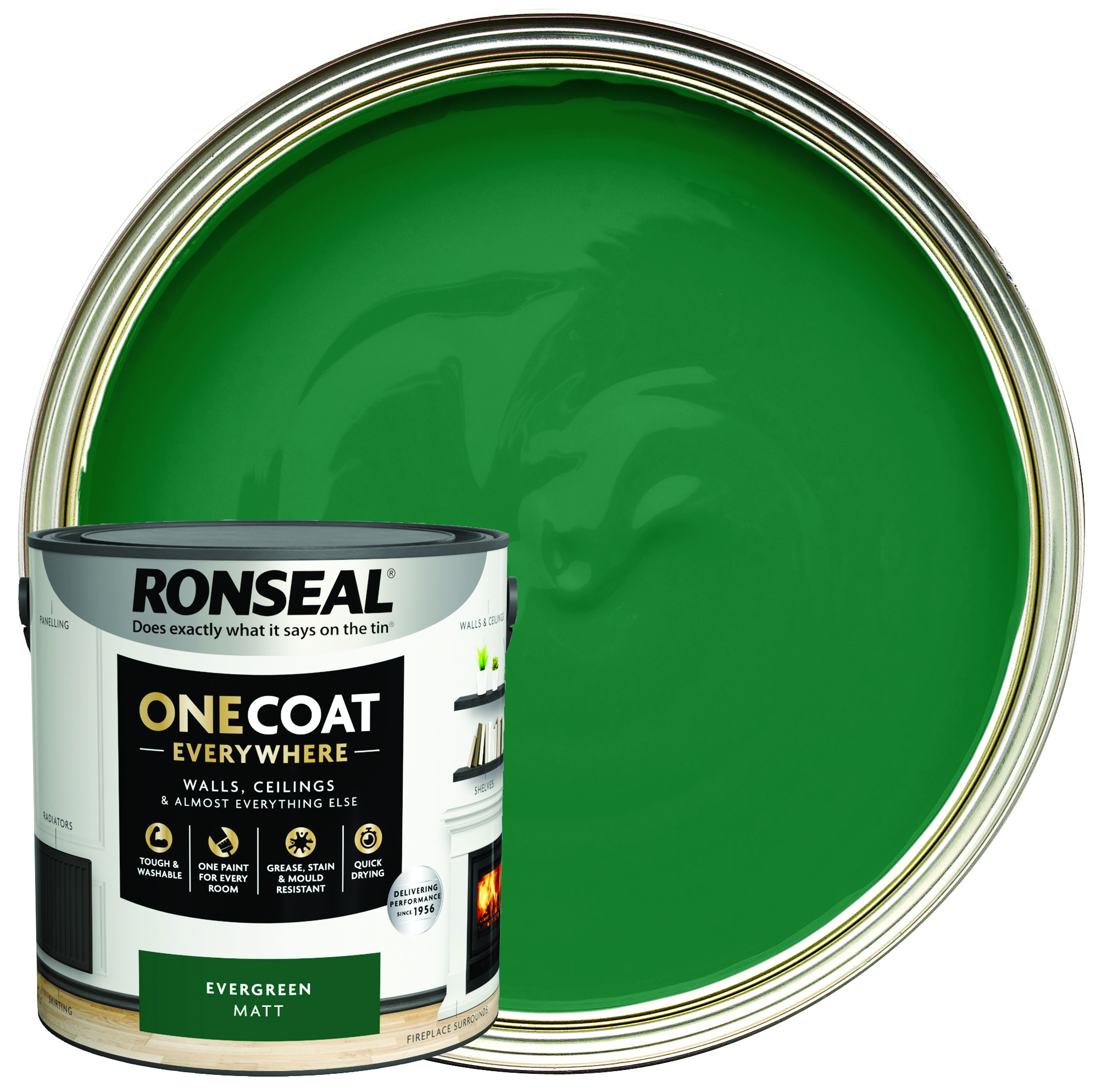 Ronseal One Coat Everywhere Matt Emulsion Paint - Evergreen - 2.5L