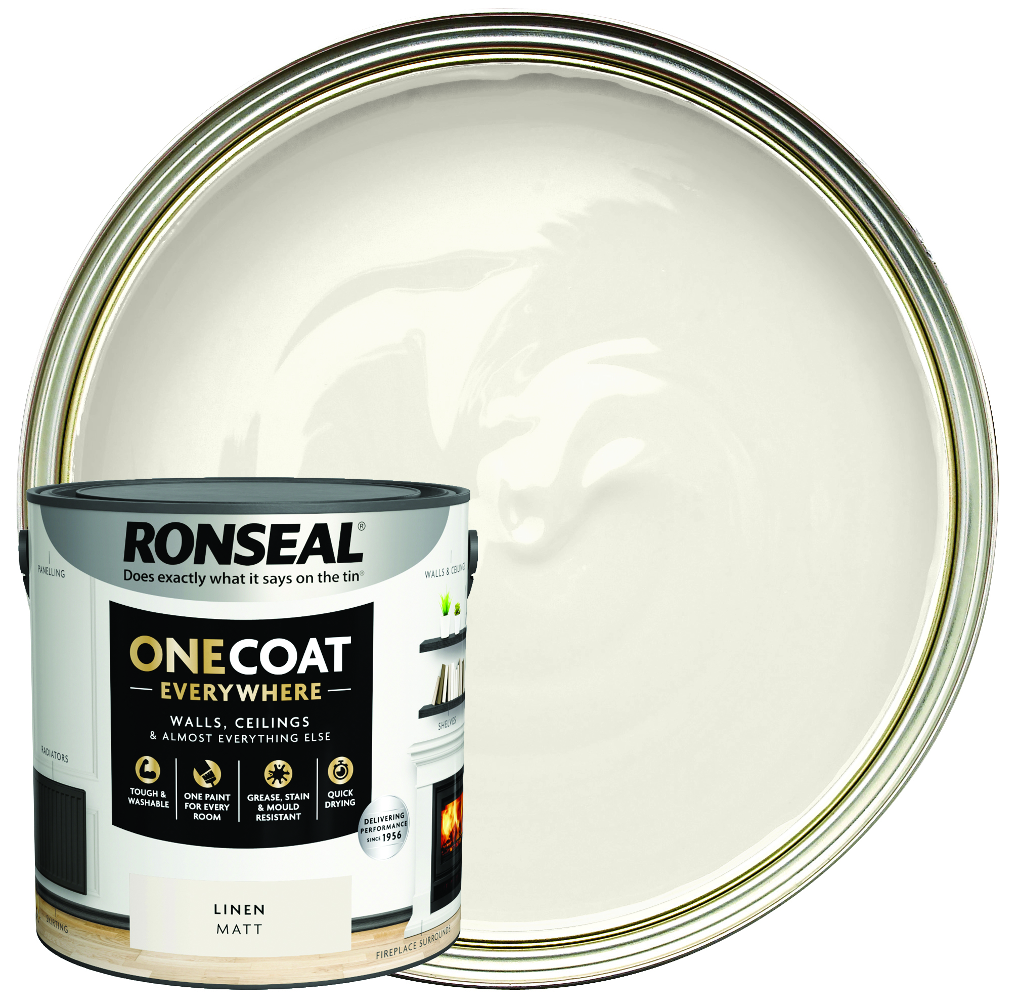 Ronseal One Coat Everywhere Matt Emulsion Paint - Linen - 2.5L