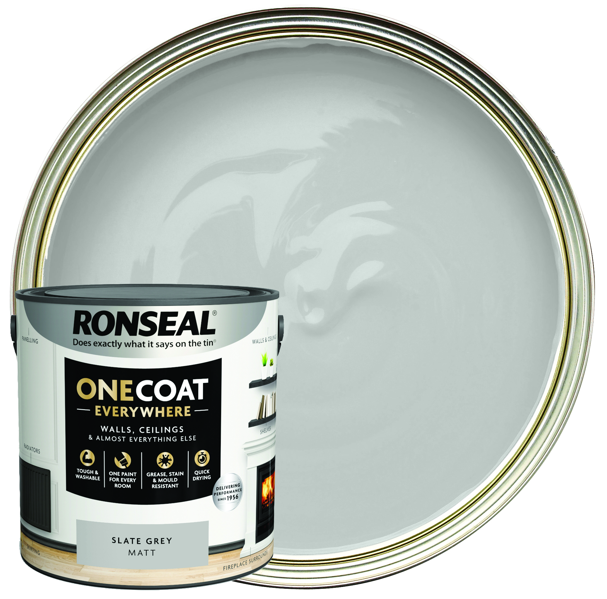 Ronseal One Coat Everywhere Matt Emulsion Paint - Slate Grey - 2.5L