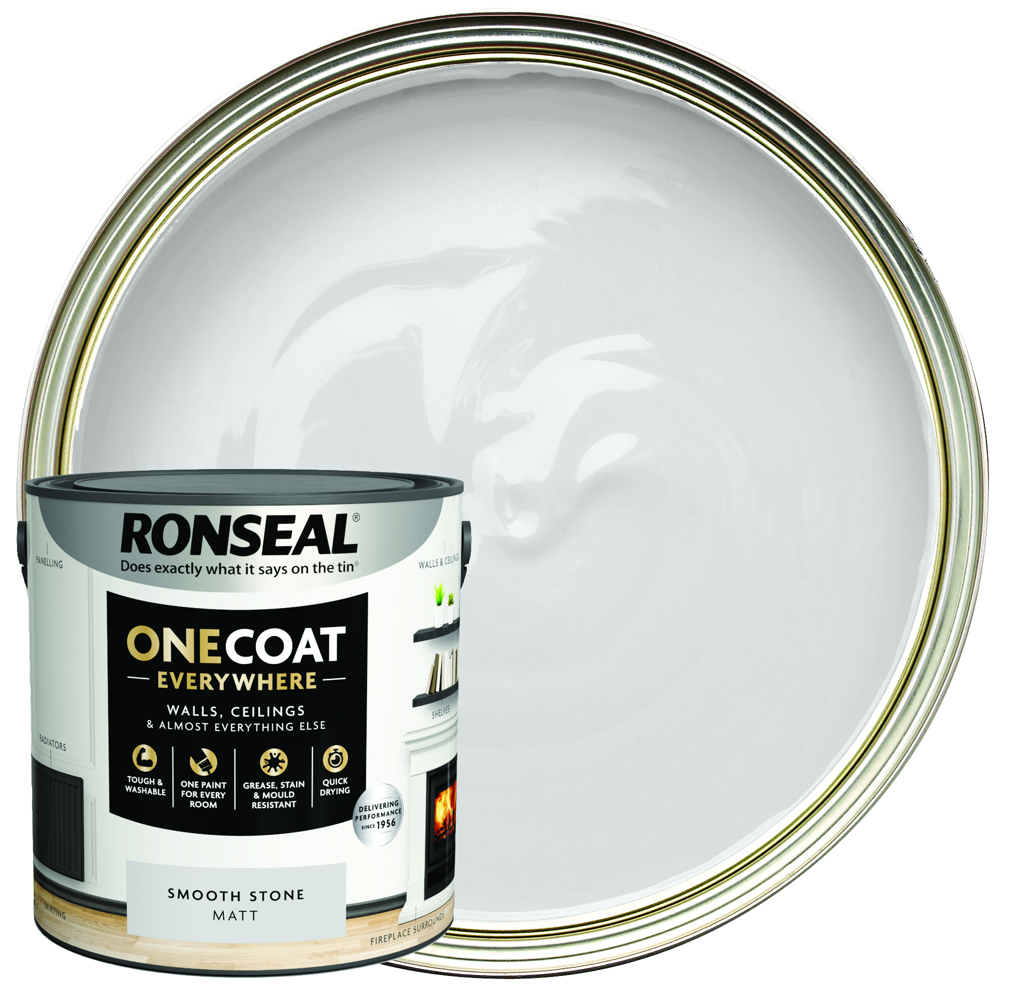 Ronseal One Coat Everywhere Matt Emulsion Paint - Smooth Stone - 2.5L
