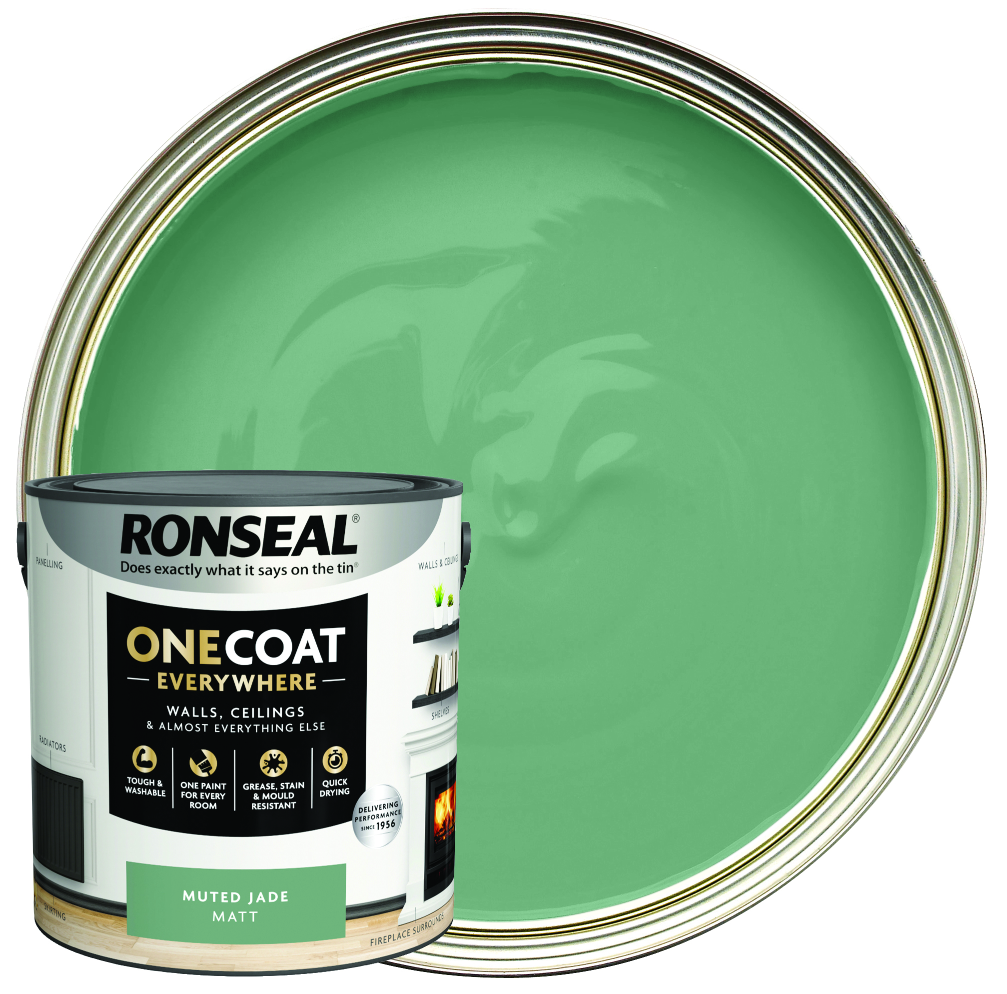 Ronseal One Coat Everywhere Matt Emulsion Paint - Muted Jade - 2.5L