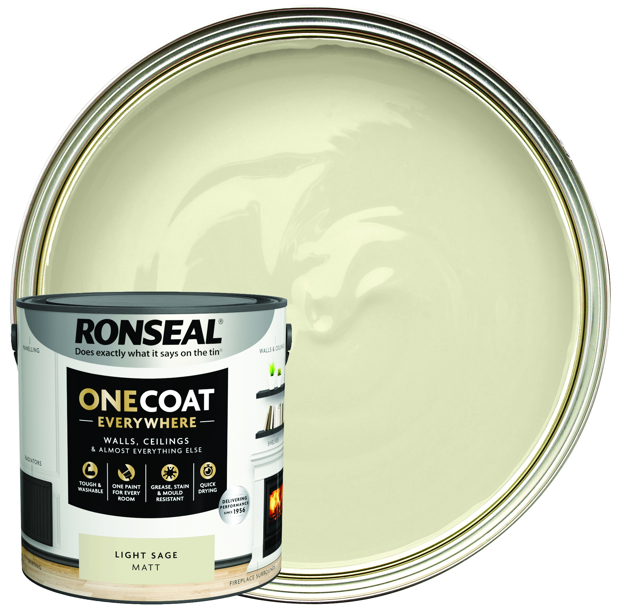 Ronseal One Coat Everywhere Matt Emulsion Paint - Light Sage - 2.5L