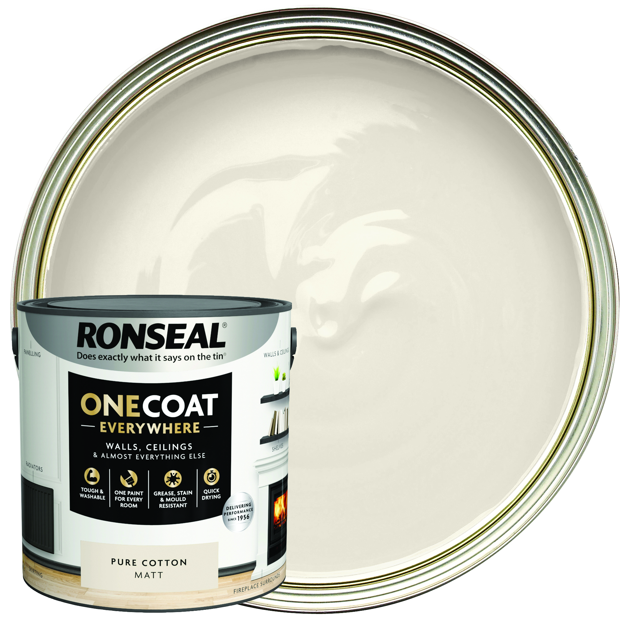 Ronseal One Coat Everywhere Matt Emulsion Paint - Pure Cotton - 2.5L