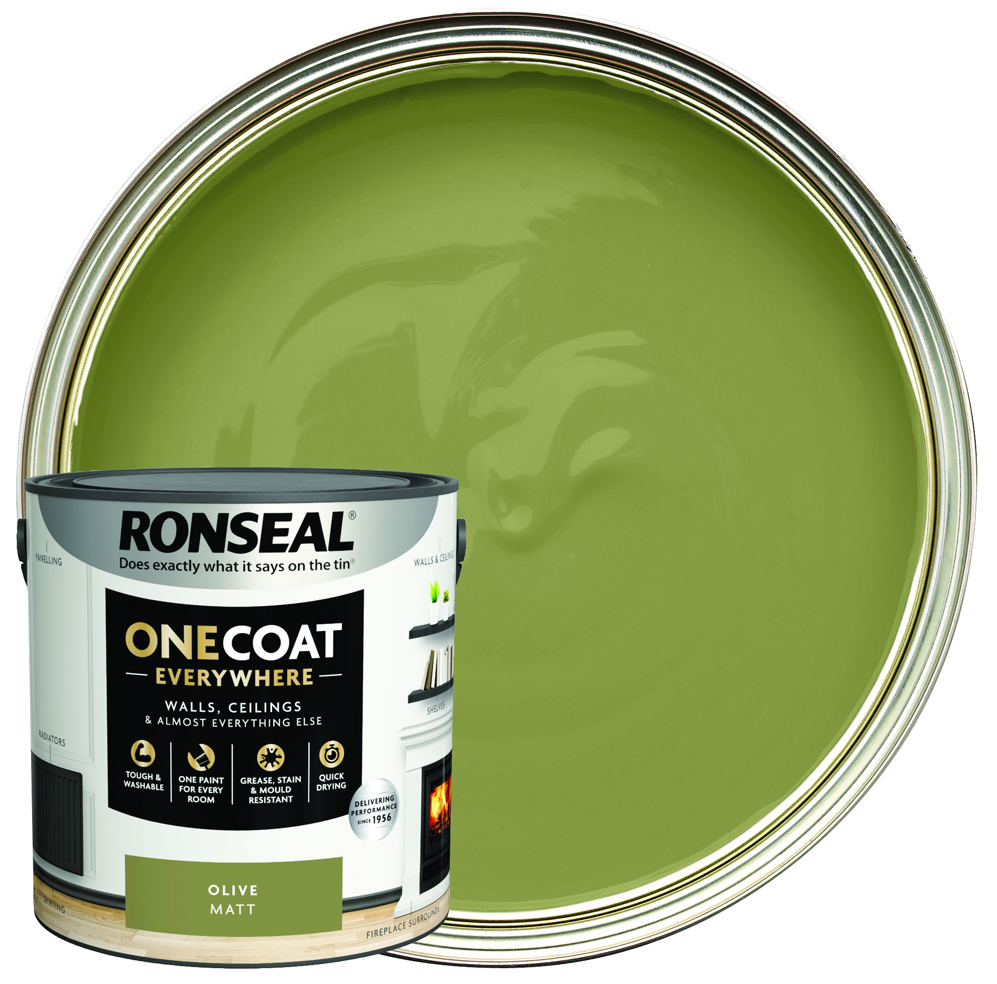 Ronseal One Coat Everywhere Matt Emulsion Paint - Olive - 2.5L
