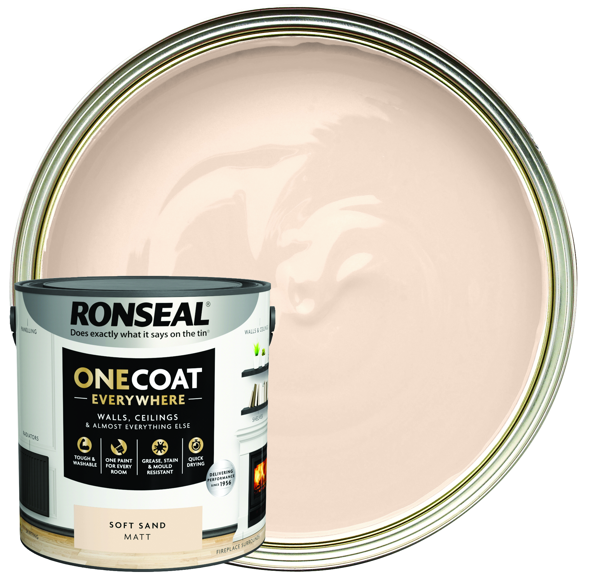 Ronseal One Coat Everywhere Matt Emulsion Paint - Soft Sand - 2.5L