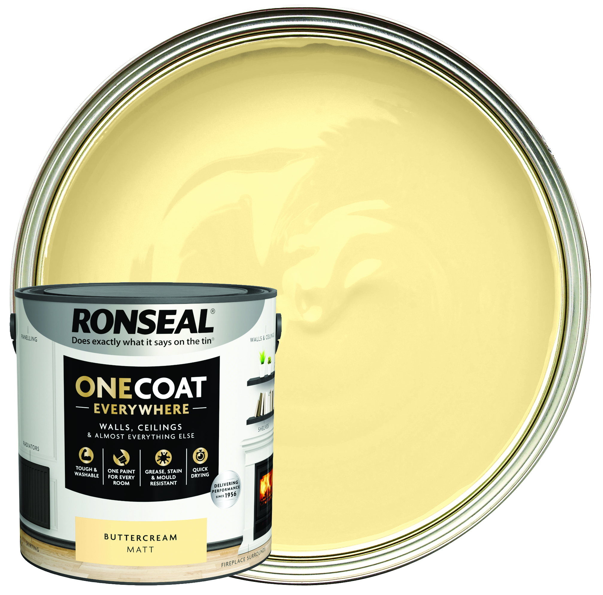 Ronseal One Coat Everywhere Matt Emulsion Paint - Buttercream - 2.5L