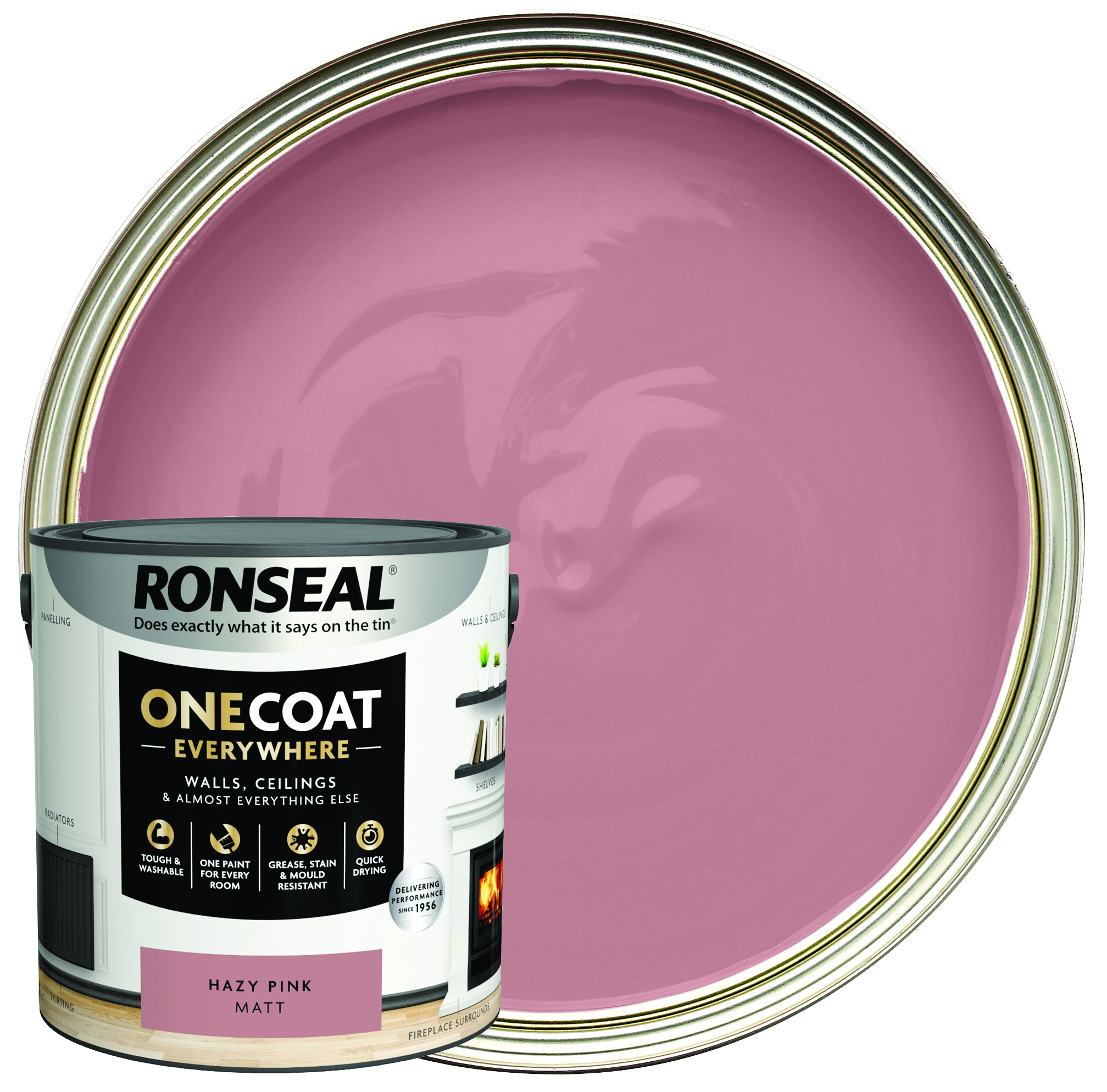 Ronseal One Coat Everywhere Matt Emulsion Paint - Hazy Pink - 2.5L