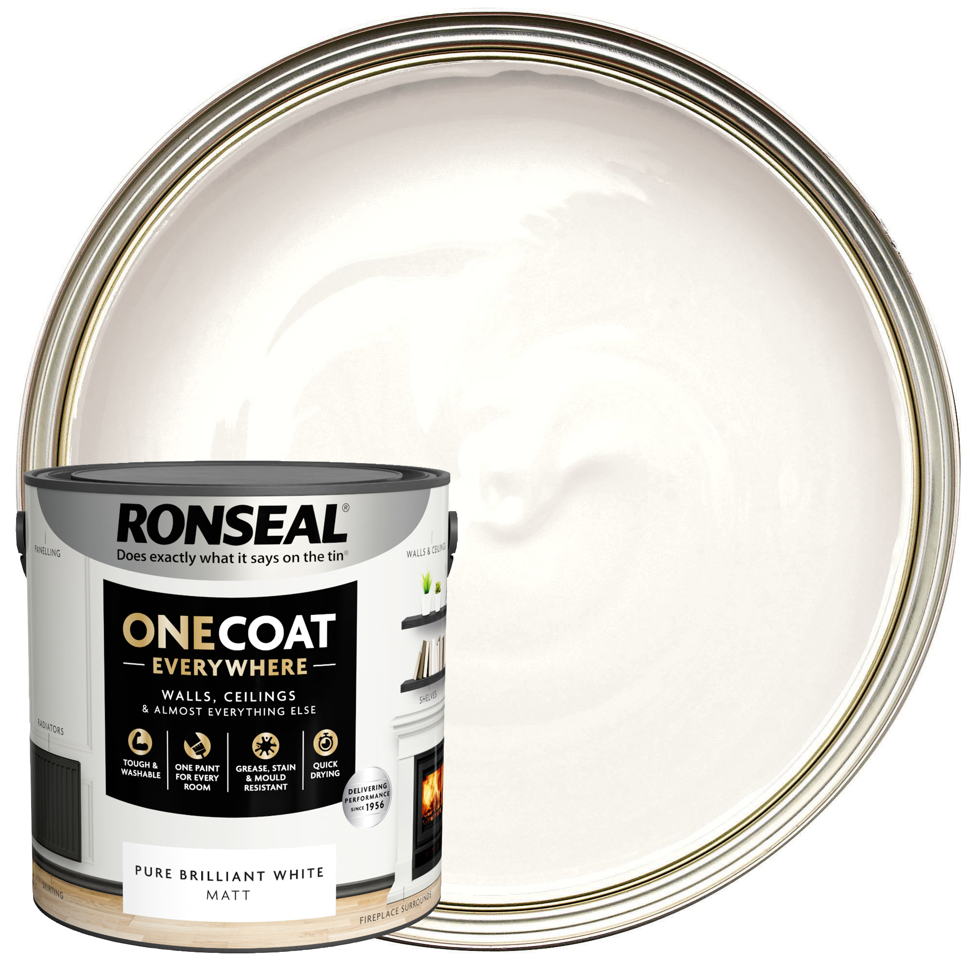 Ronseal One Coat Everywhere Matt Emulsion Paint - Pure Brilliant White - 2.5L