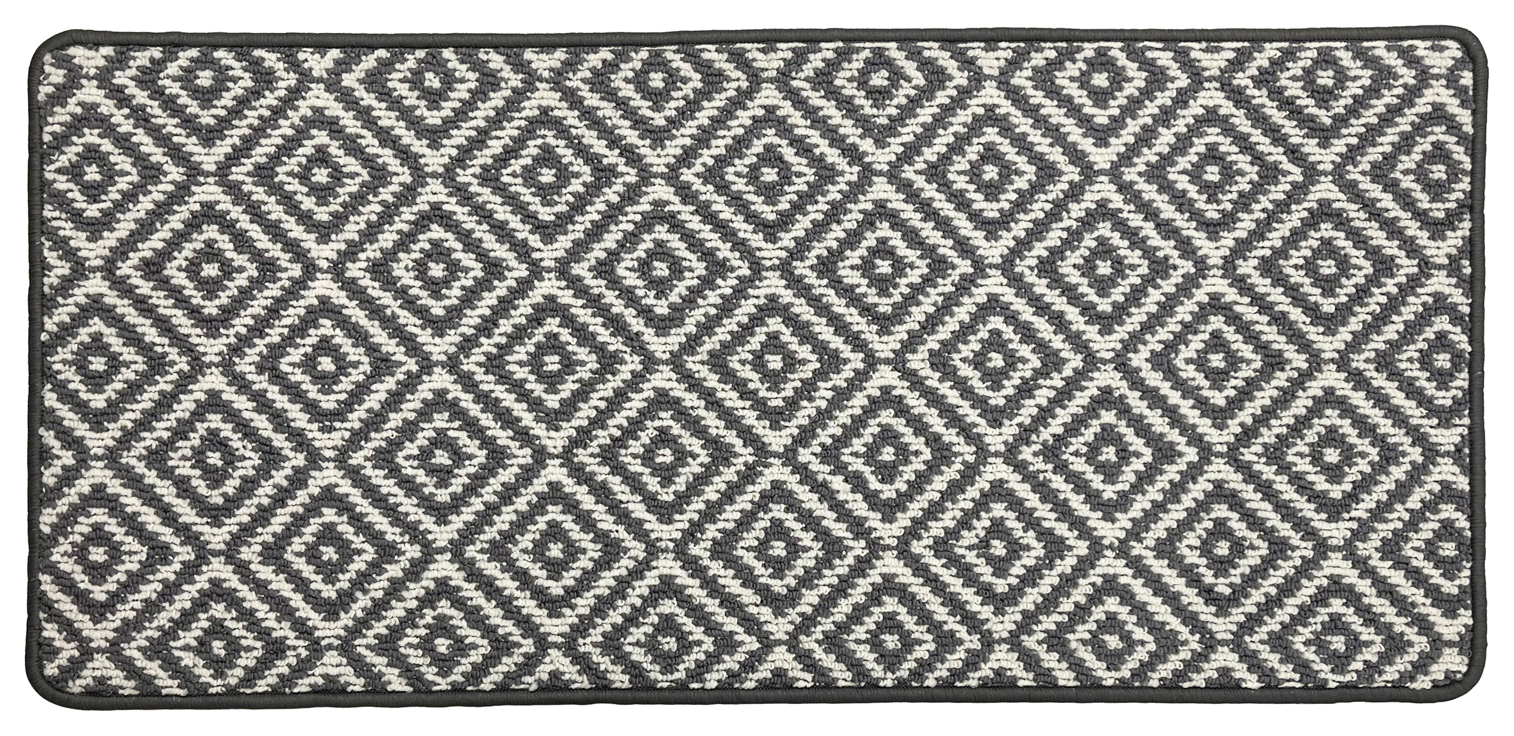 Tufted Grey Diamond Geo Washable Runner - 57 x 120cm