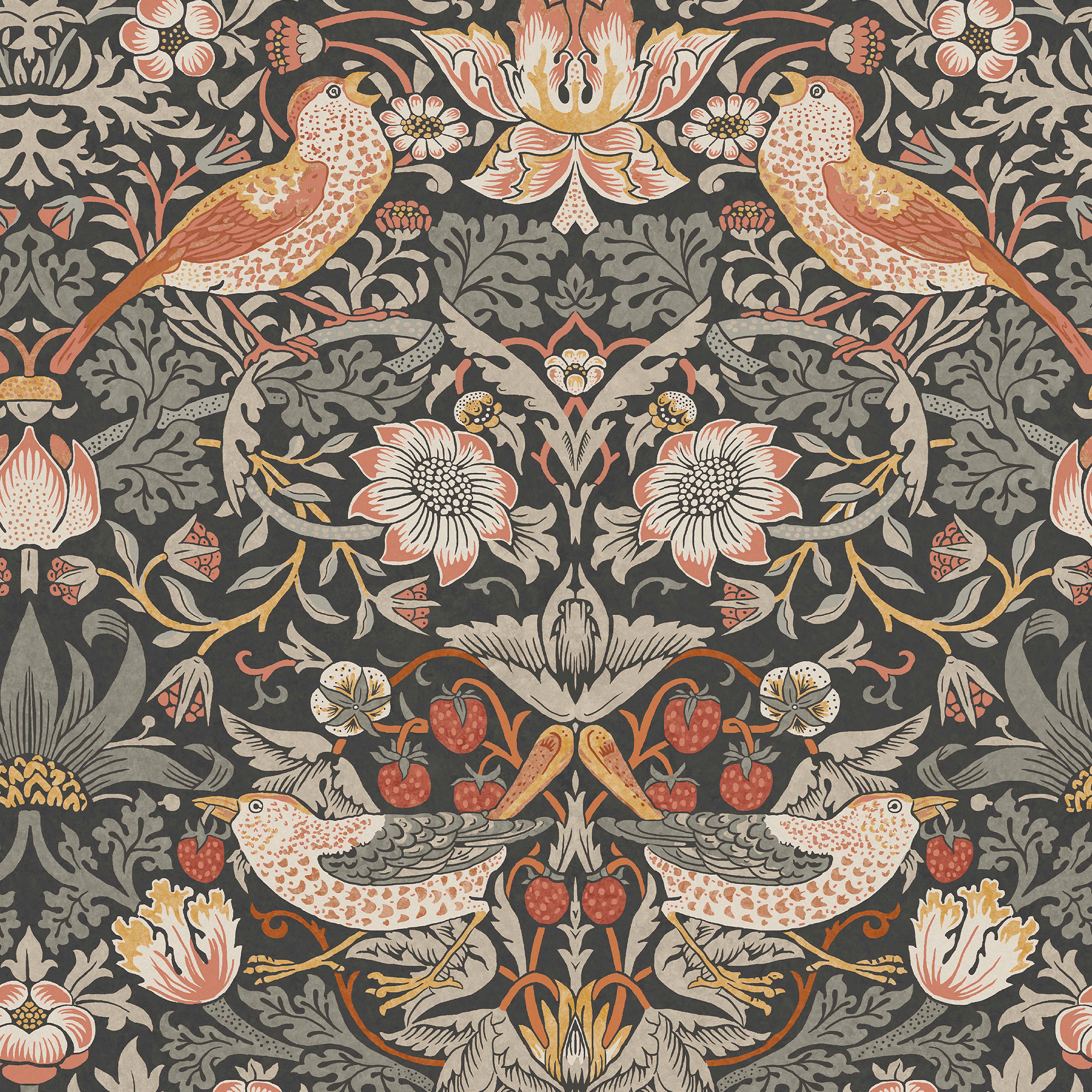 William Morris At Home Strawberry Thief Charcoal Wallpaper - 10m x 52cm