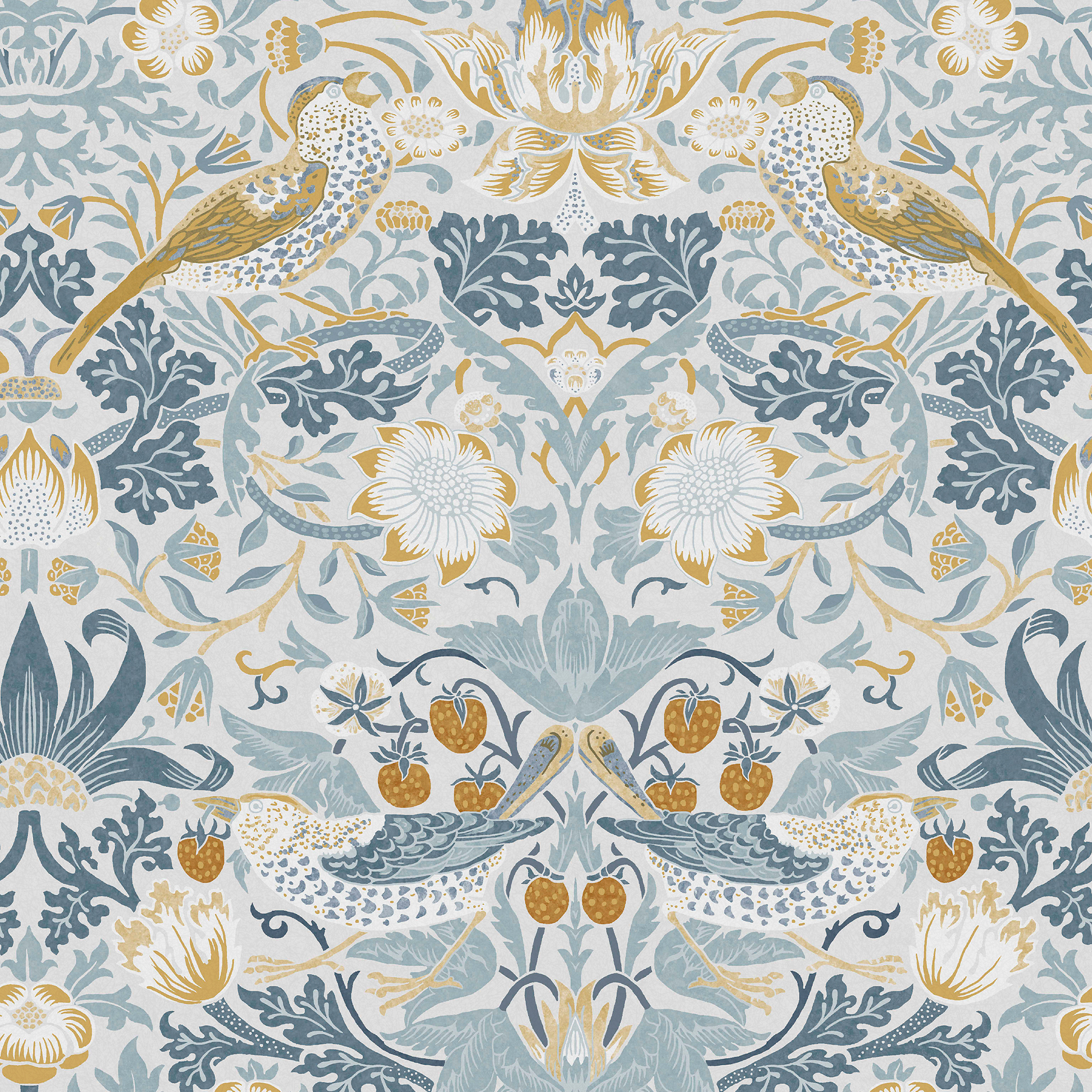 William Morris At Home Strawberry Thief Soft Blue Wallpaper - 10m x 52cm
