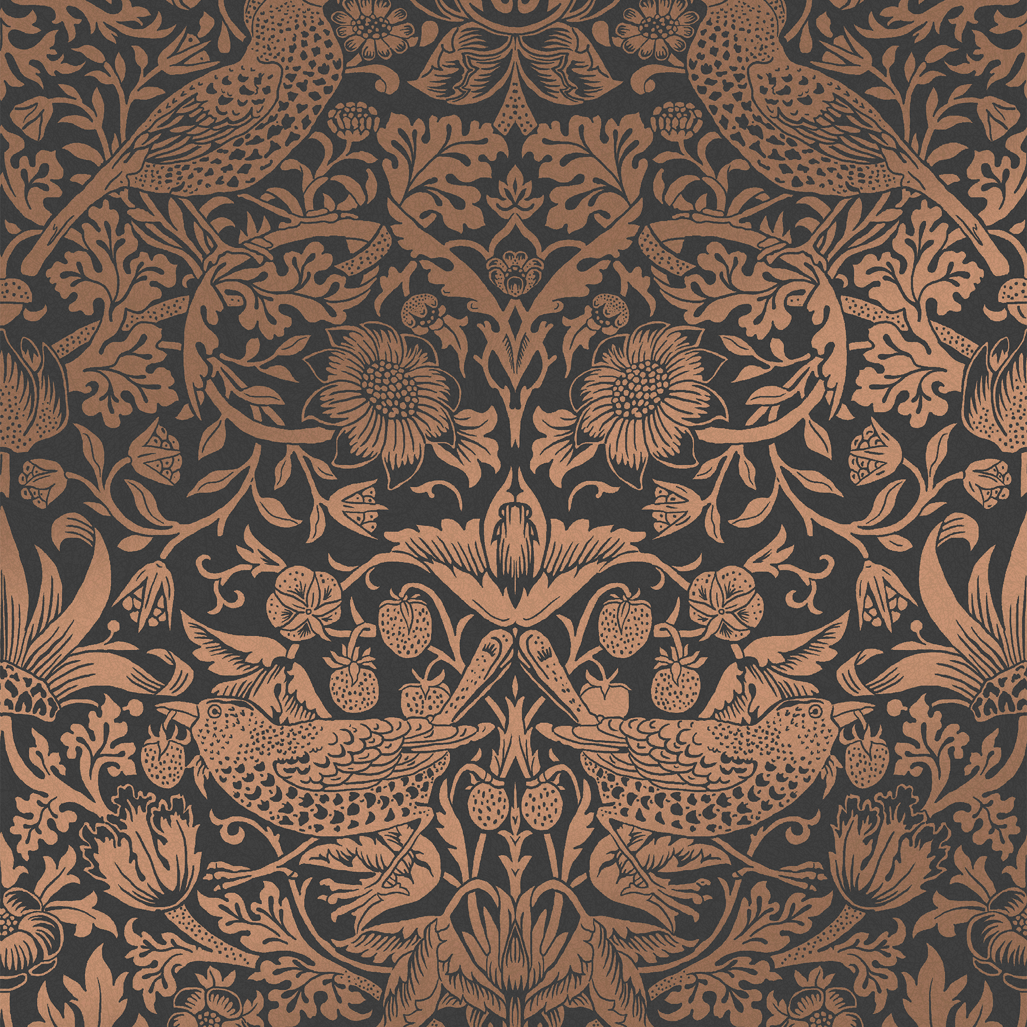William Morris At Home Strawberry Thief Fibrous Charcoal Wallpaper - 10m x 52cm