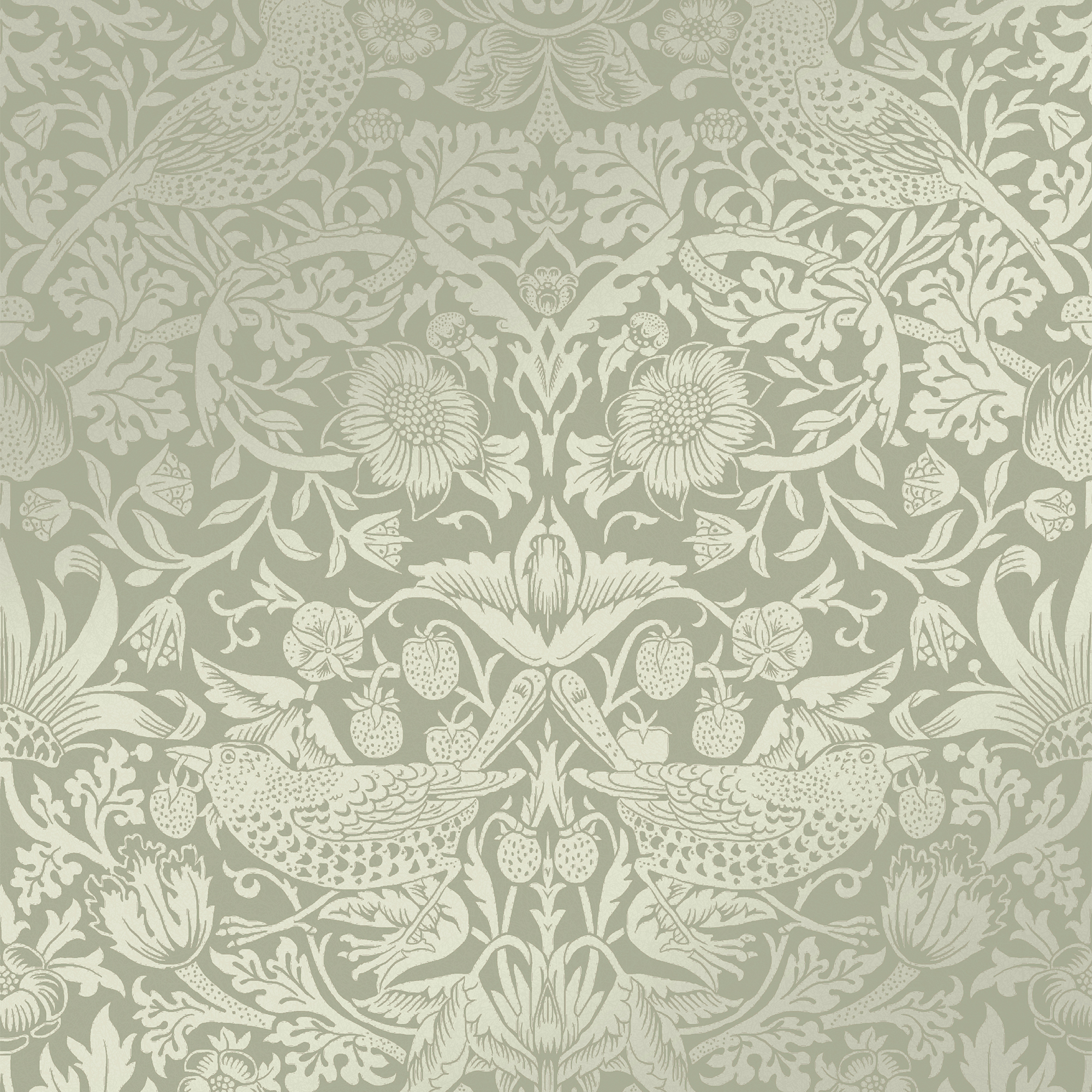 William Morris At Home Strawberry Thief Fibrous Sage Wallpaper - 10m x 52cm