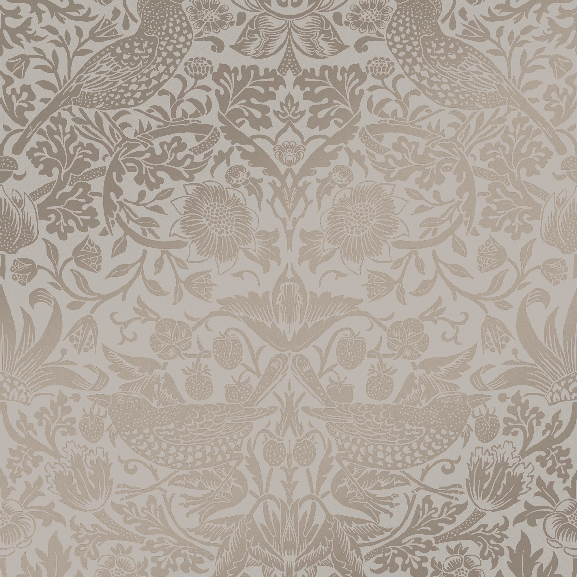 William Morris At Home Strawberry Thief Fibrous Neutral Wallpaper - 10m x 52cm
