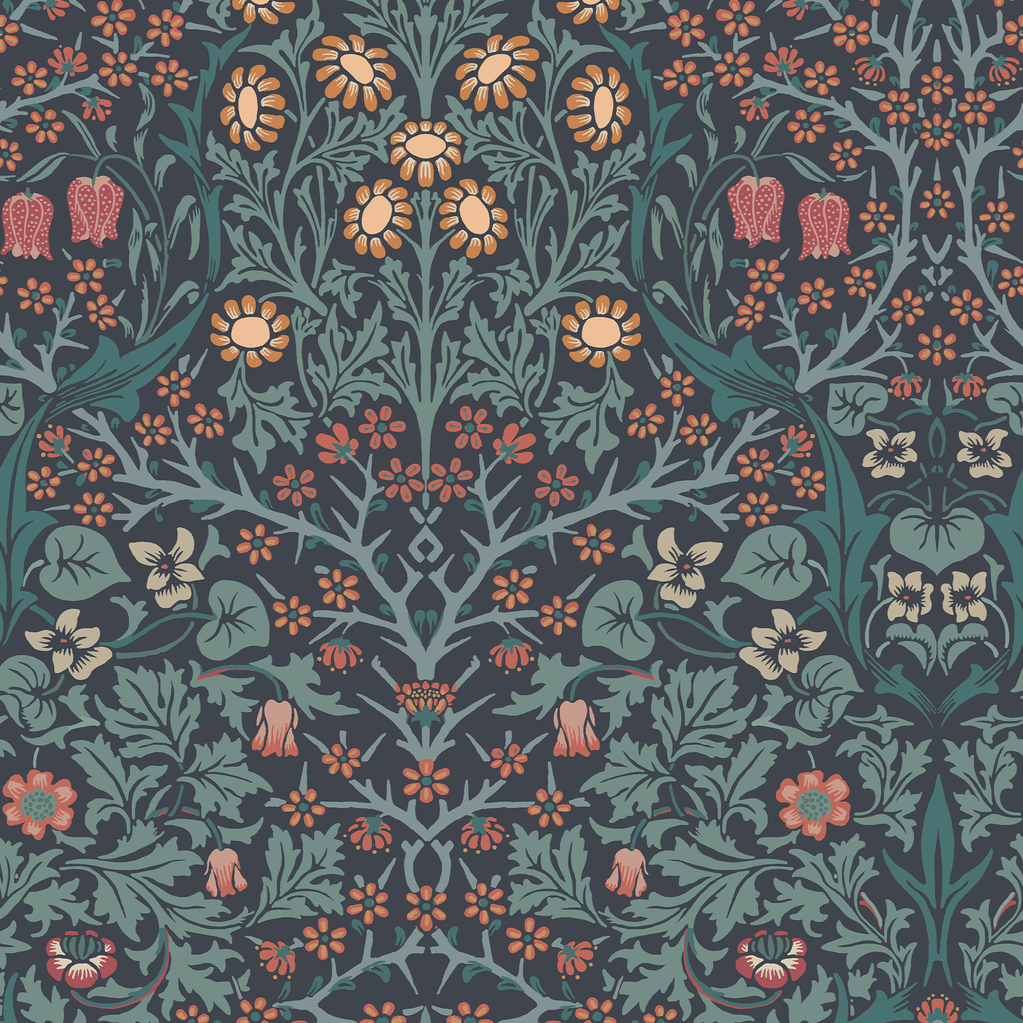 William Morris At Home Blackthorn Navy Wallpaper - 10m x 52cm