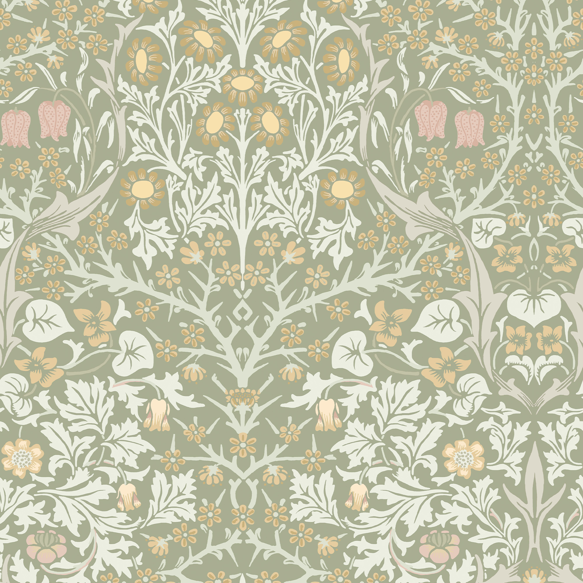 William Morris At Home Blackthorn Sage Wallpaper - 10m x 52cm