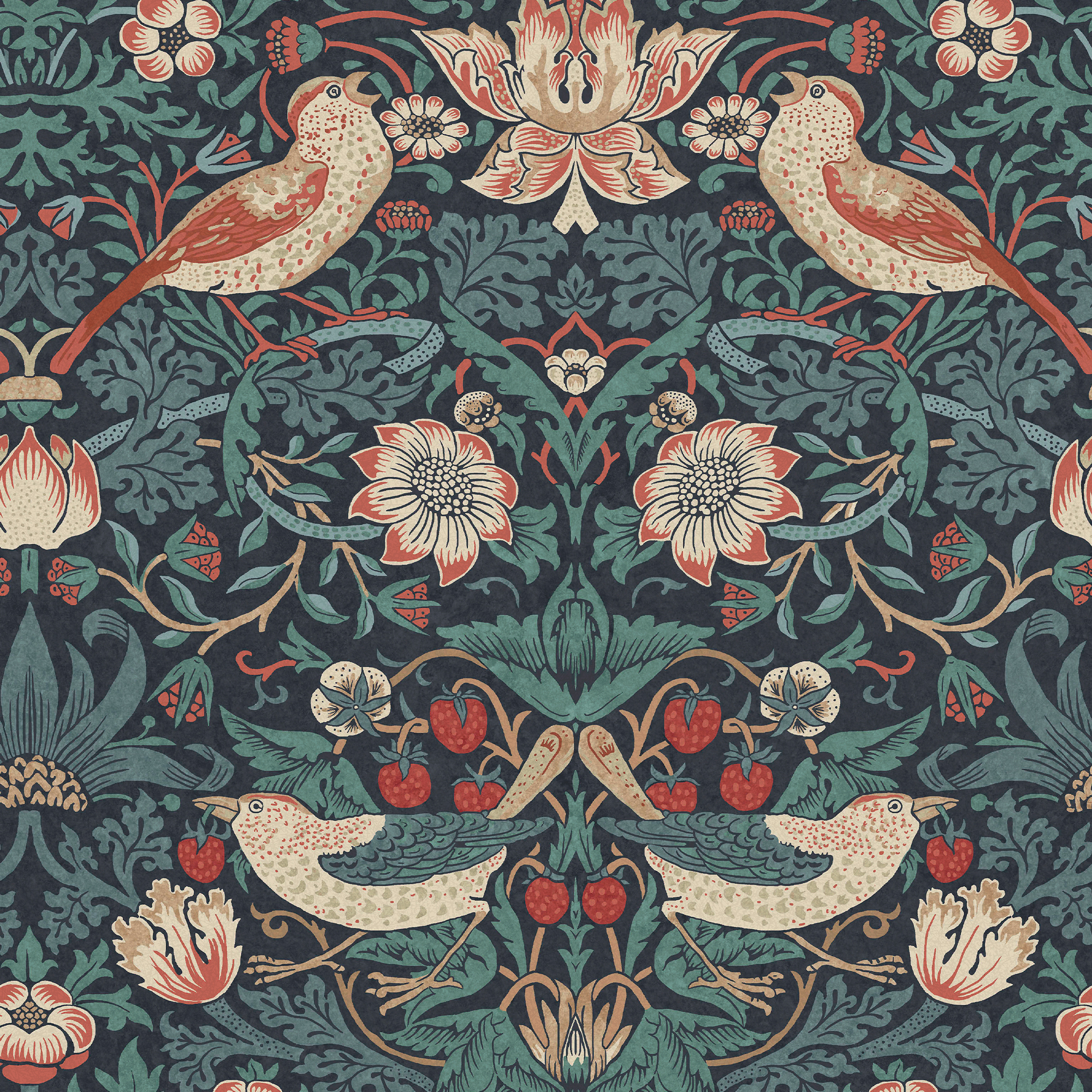 William Morris At Home Strawberry Thief Deep Blue Wallpaper - Sample