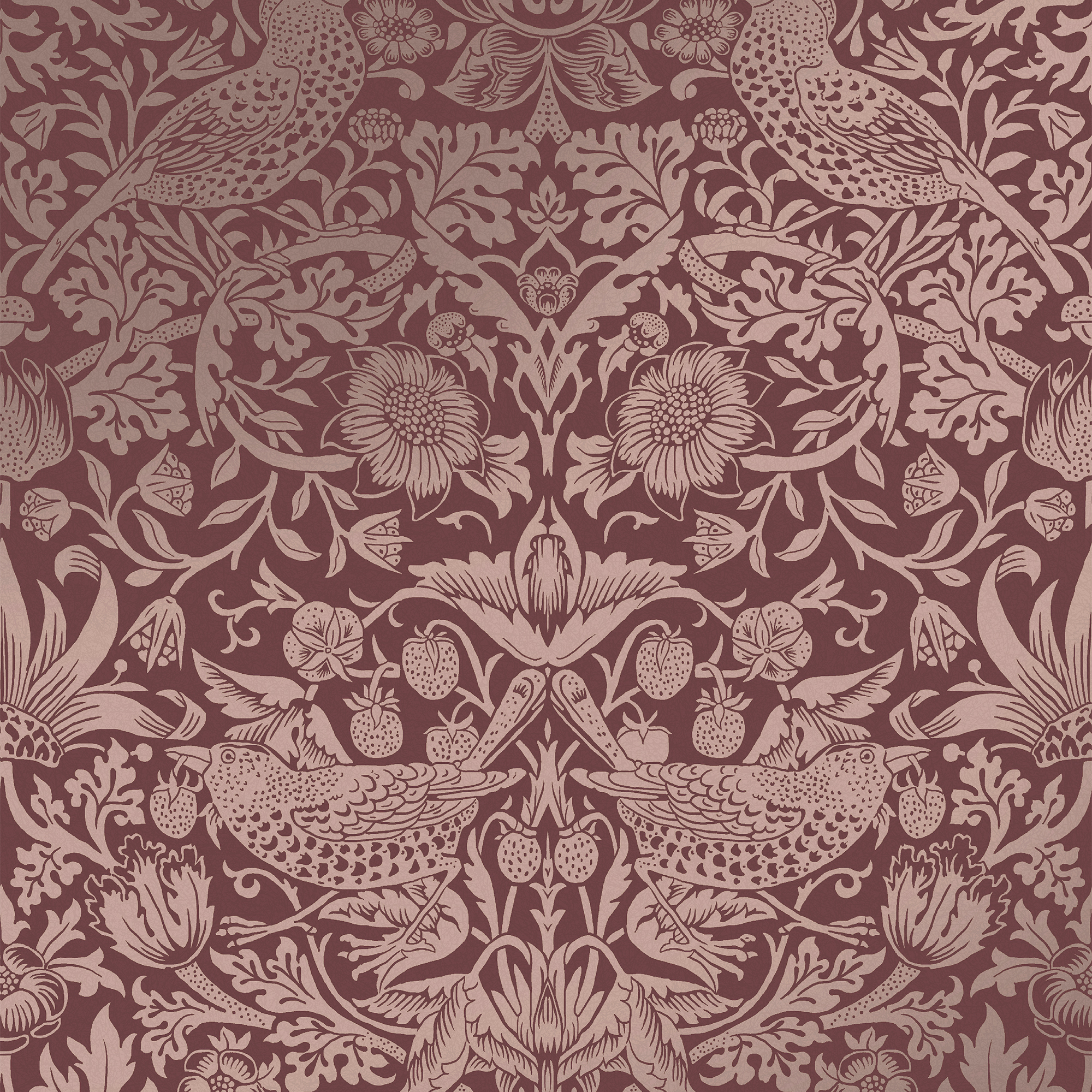William Morris At Home Strawberry Thief Fibrous Burgundy Wallpaper - Sample