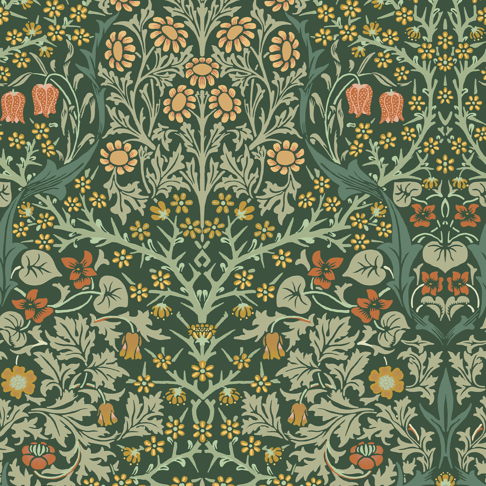 William Morris At Home Blackthorn Deep Green Wallpaper - Sample