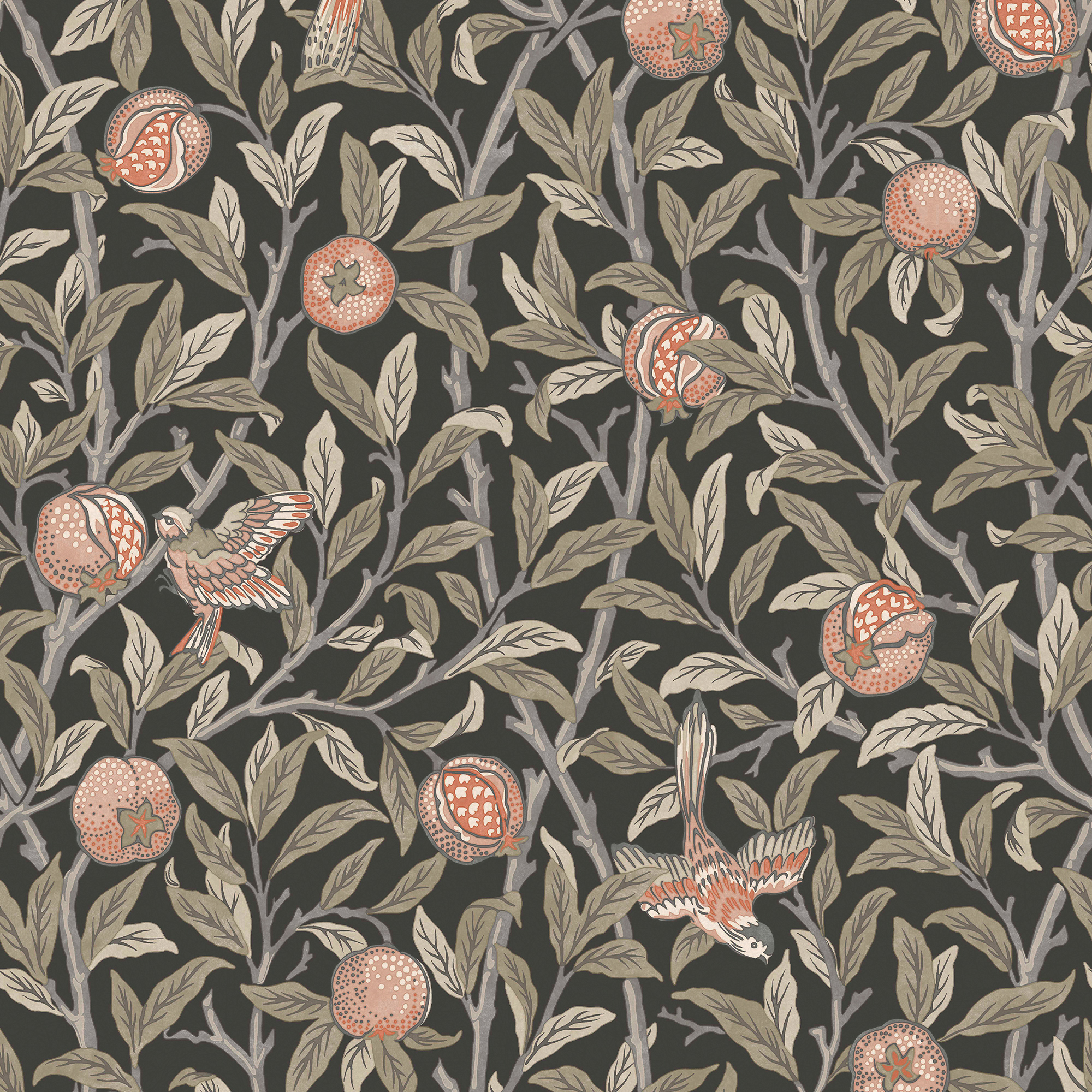 William Morris At Home Bird & Pomegranate Charcoal Wallpaper - Sample