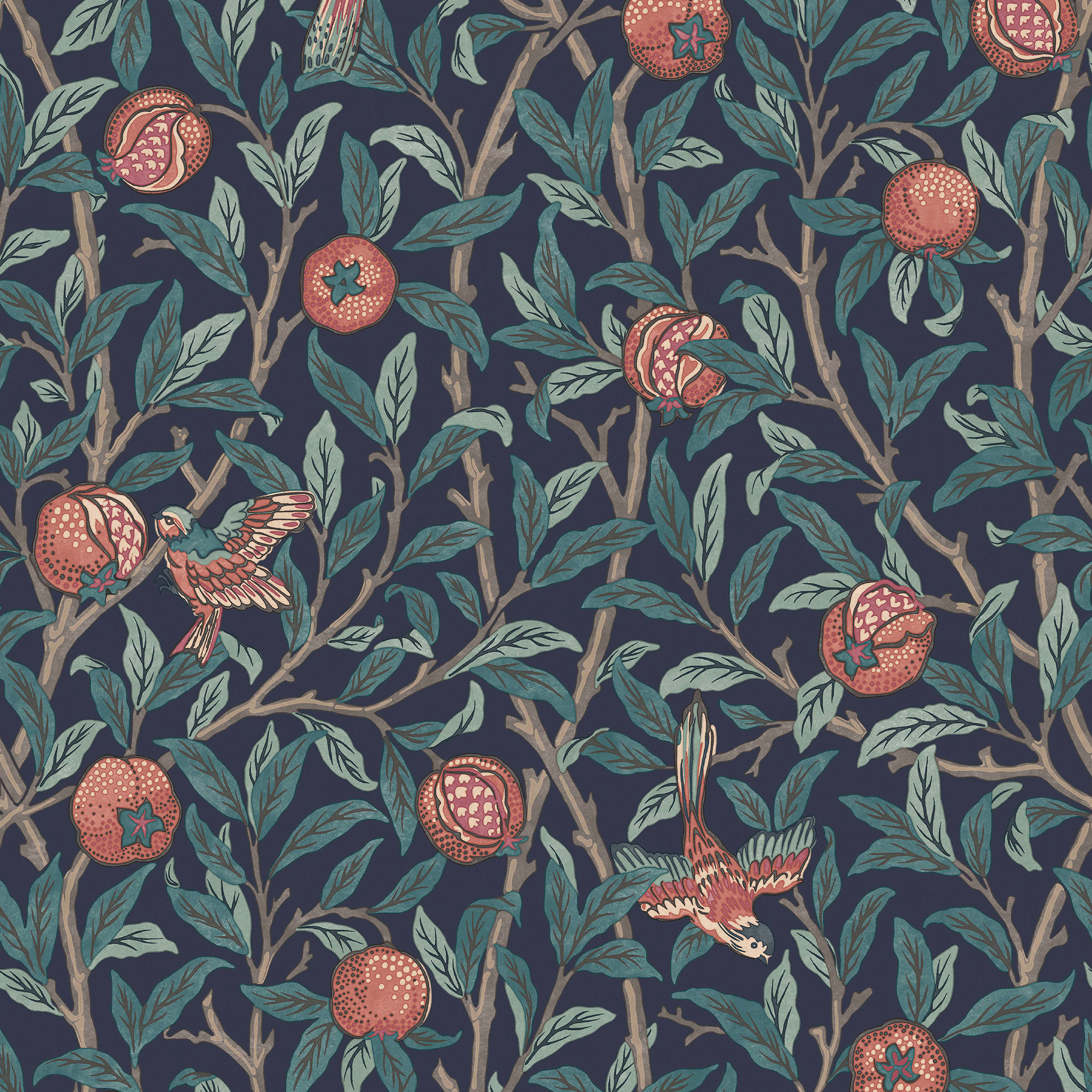 William Morris At Home Bird & Pomegranate Navy Blue Wallpaper - Sample