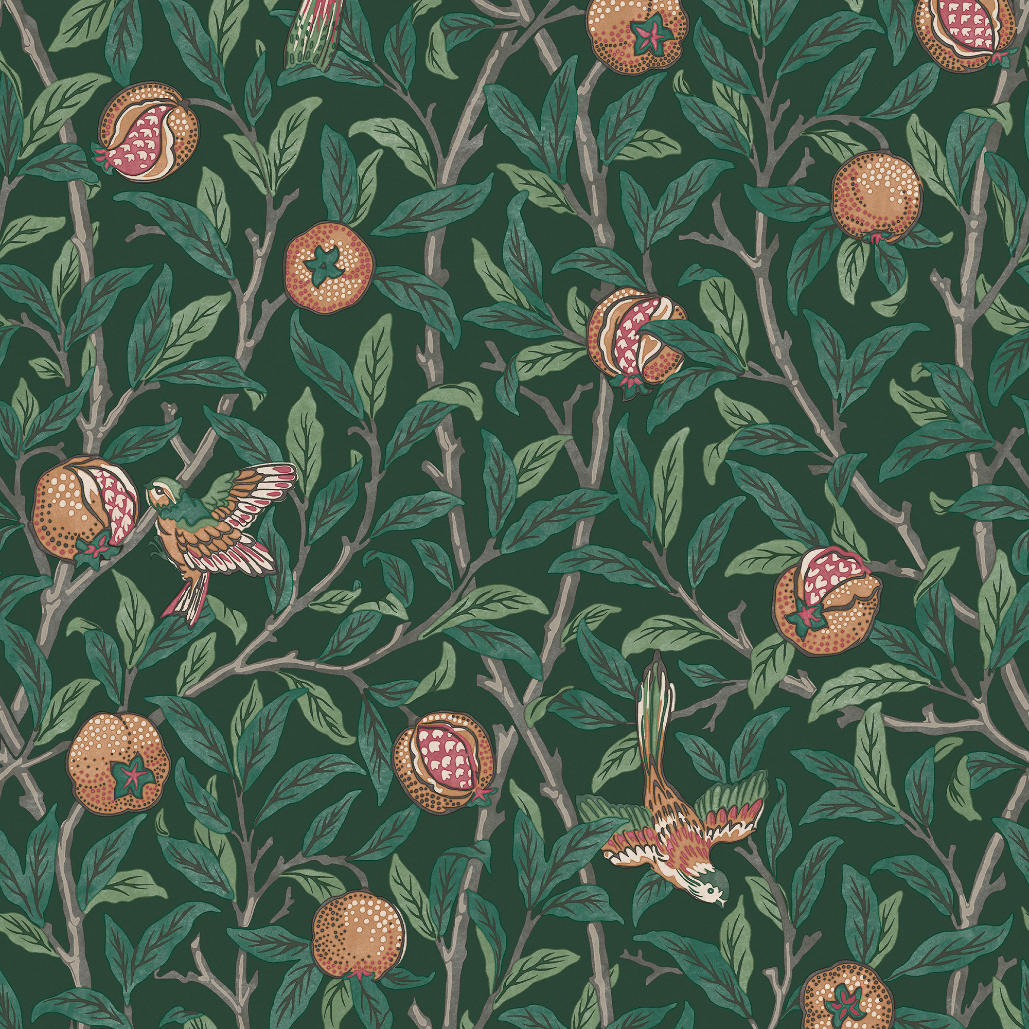 William Morris At Home Bird & Pomegranate Deep Green Wallpaper - Sample