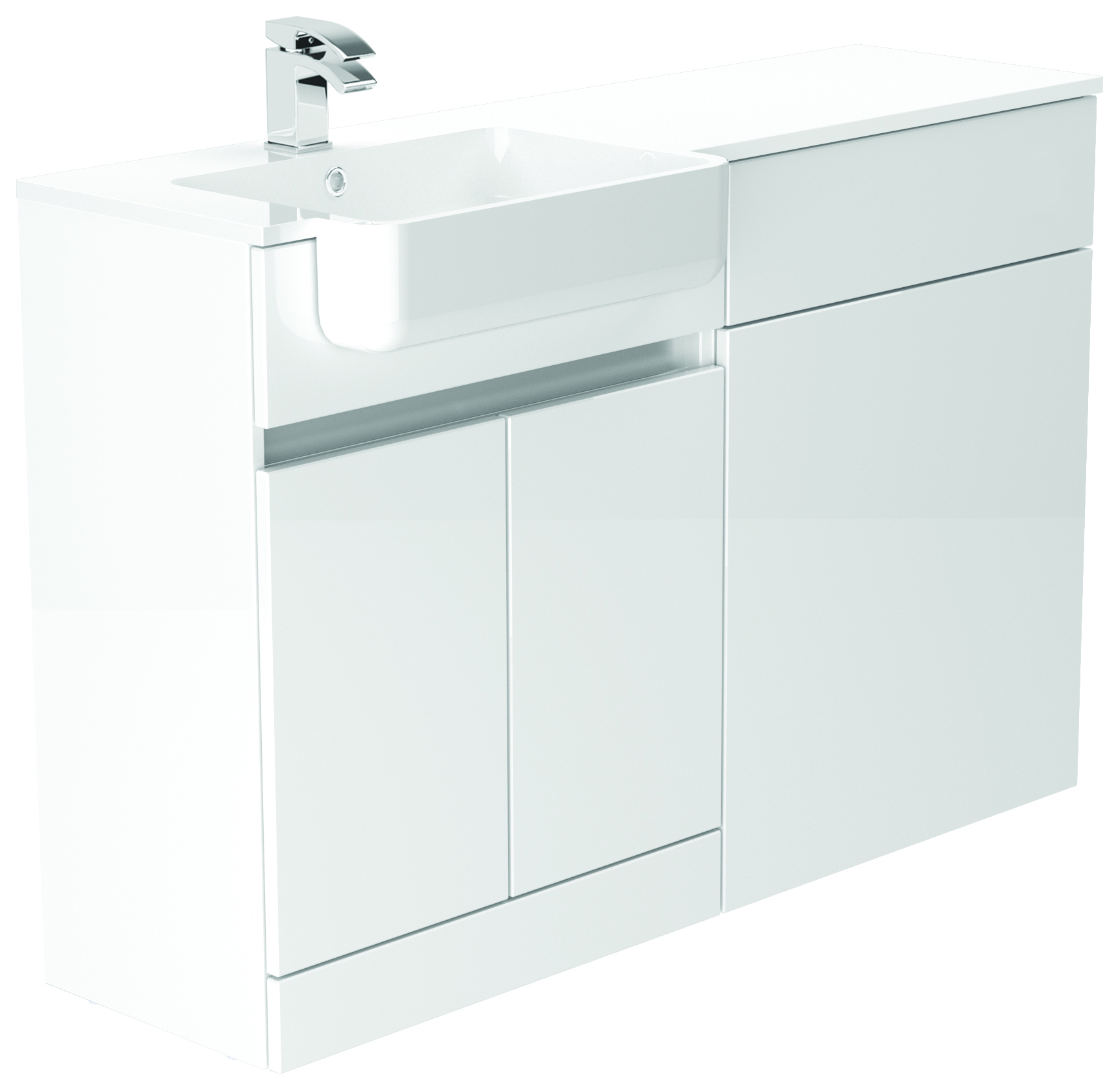 Be Modern Botanica Gloss White Left Hand 1260mm Freestanding Vanity & Toilet Pan Unit with Basin Modular Combination