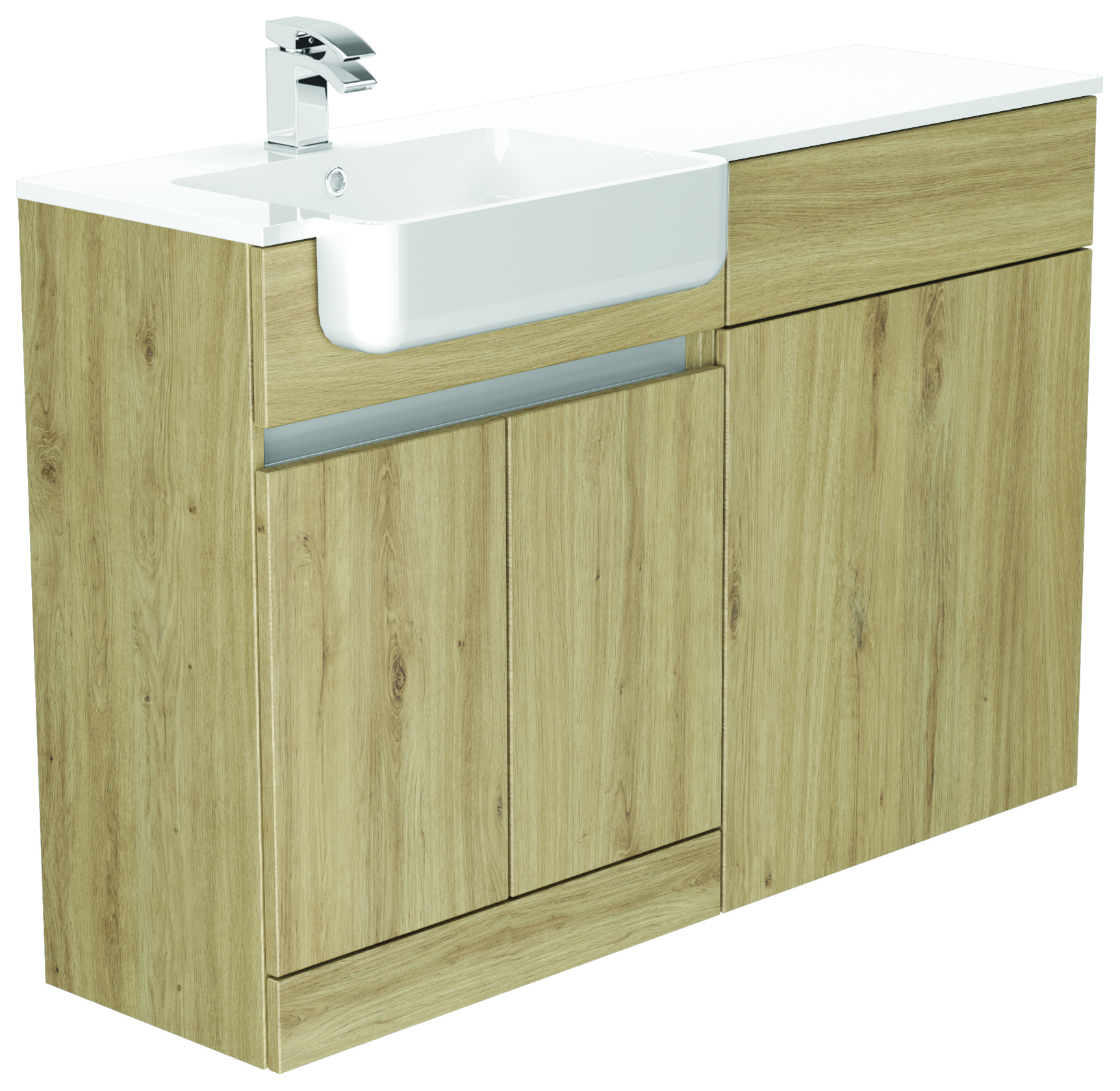 Be Modern Botanica Natural Oak Left Hand 1260mm Freestanding Vanity & Toilet Pan Unit with Basin Modular Combination