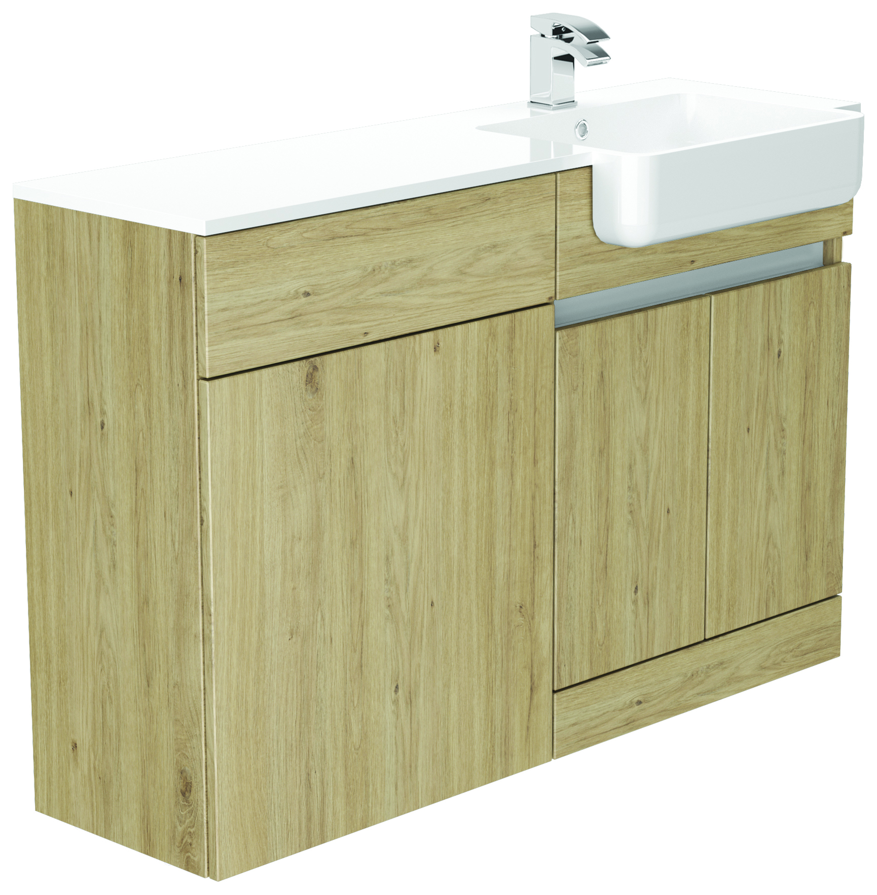 Be Modern Botanica Natural Oak Right Hand 1260mm Freestanding Vanity & Toilet Pan Unit with Basin Modular Combination