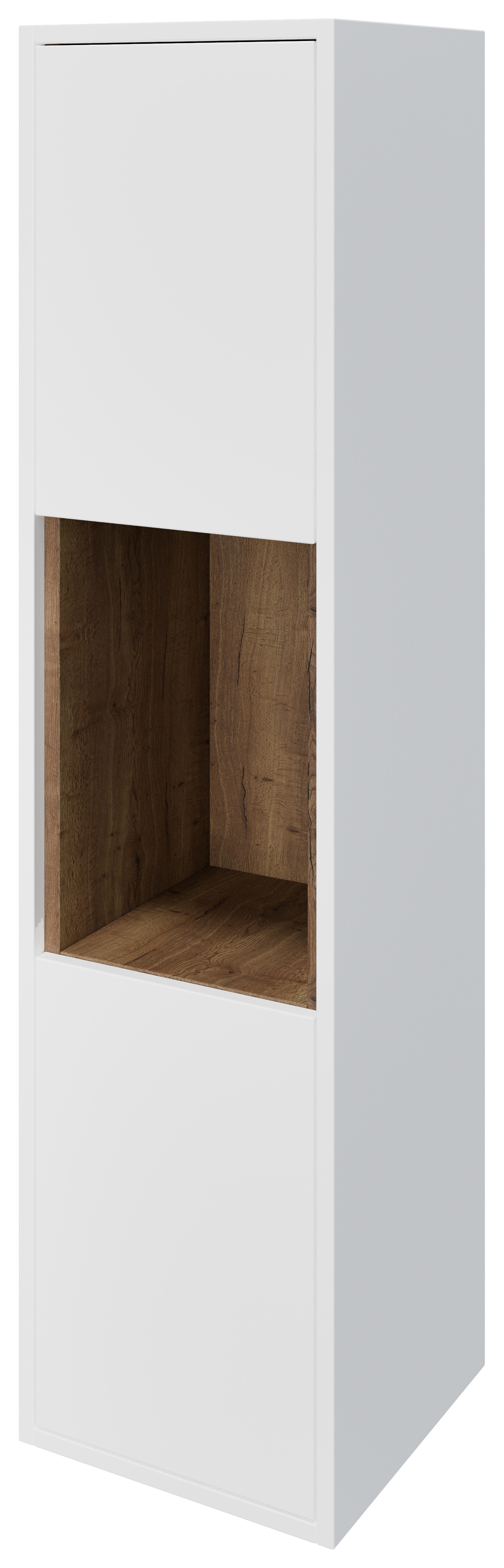 Wickes Nexus Matt White & Natural Halifax Oak Wall Hung Tower Unit - 1400 x 350mm