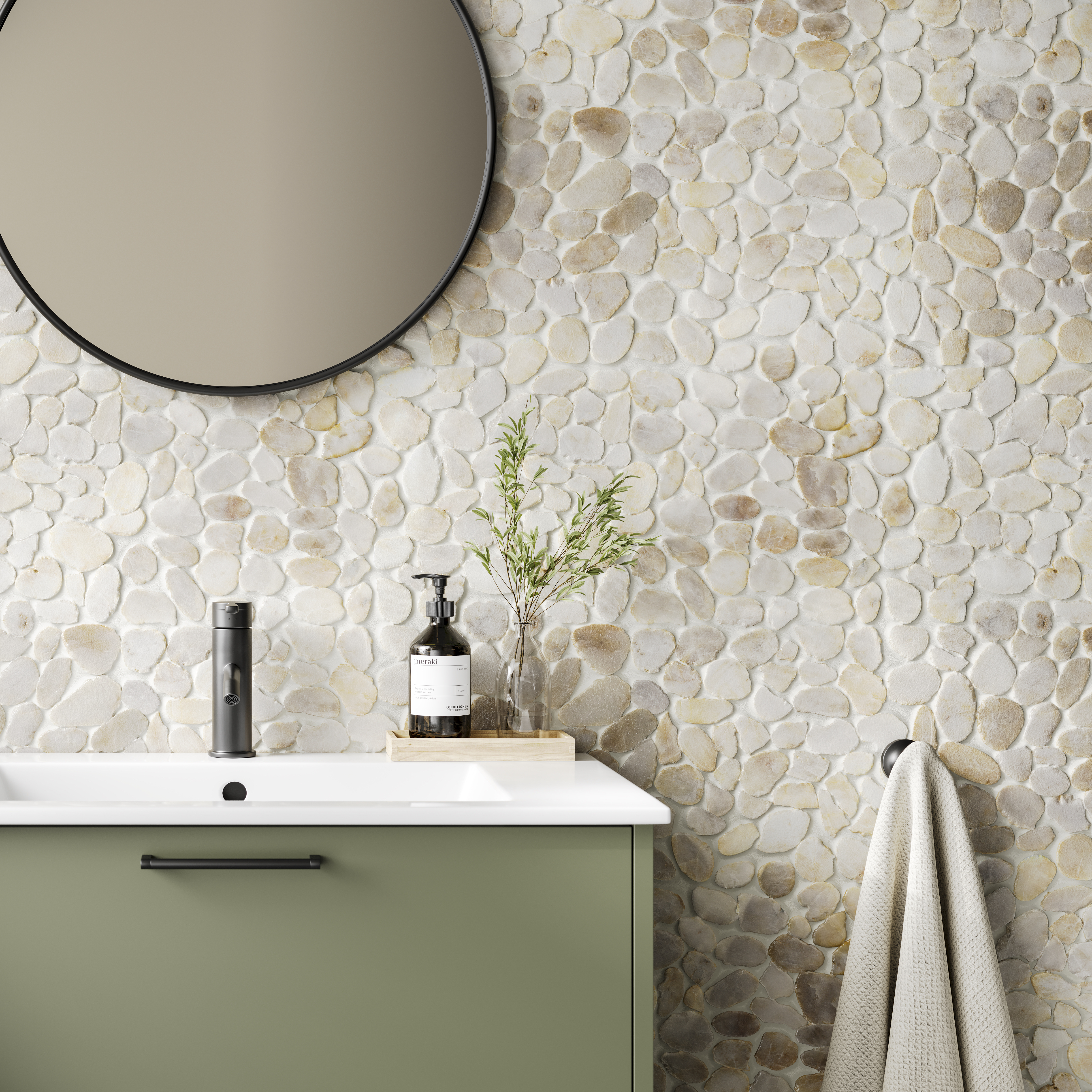 Wickes Riverstone White Pebble Stone Wall & Floor Mosaic Tile Sheet - 300 x 300mm