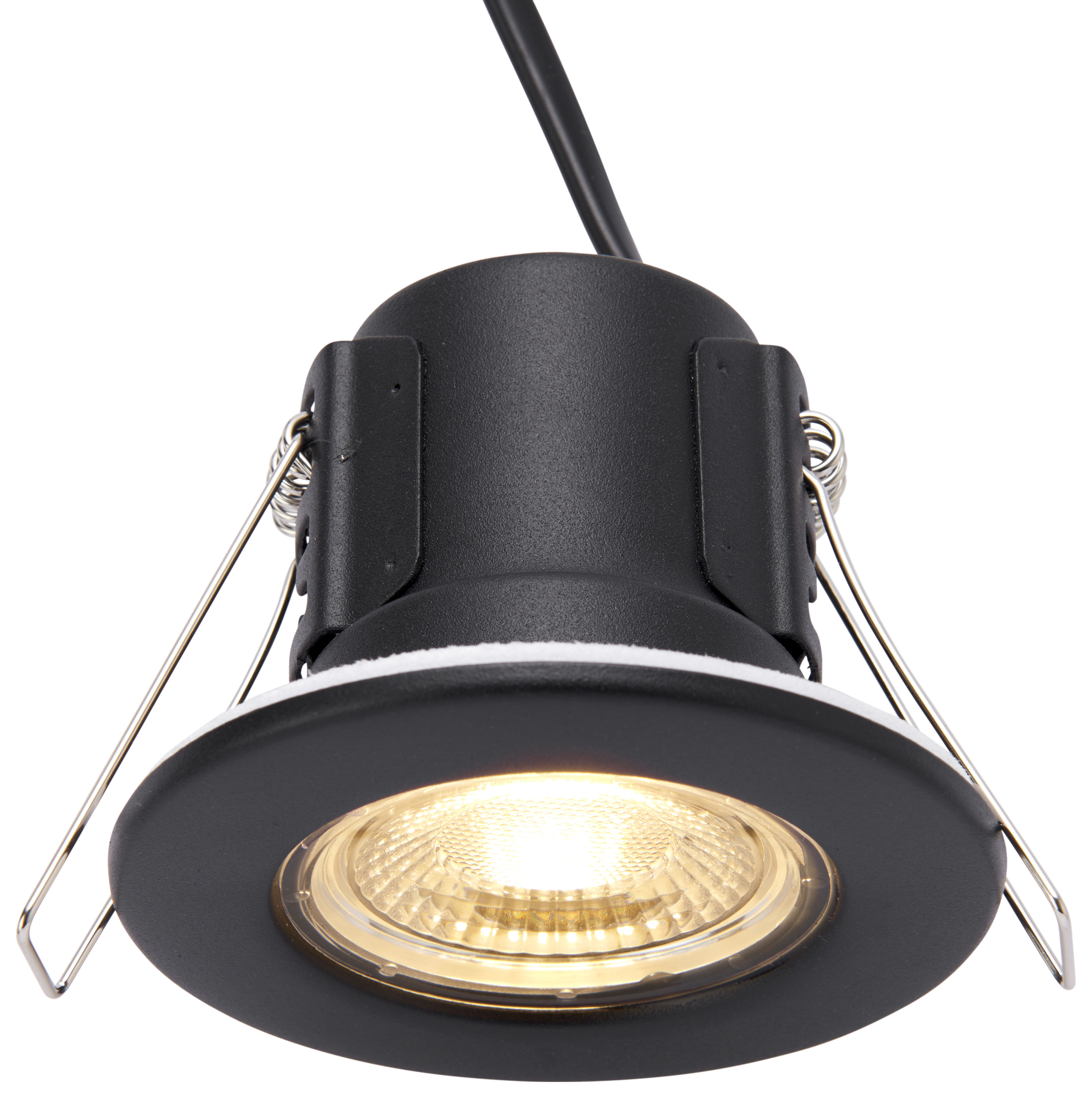 Saxby Integrated LED Fire Rated IP65 Matt Black Fixed Warm White Downlight