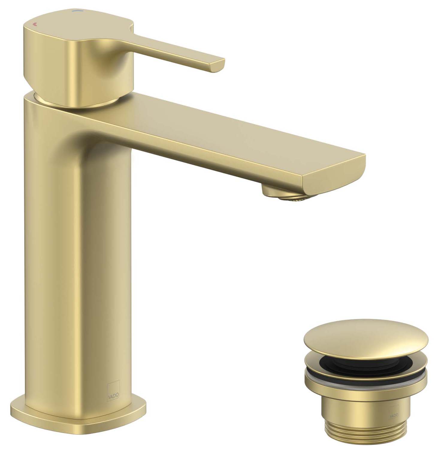 Nexa By VADO Veva Mono Basin Mixer, 5 l/min Flow Regulator with Universal Basin Waste - Brushed Brass