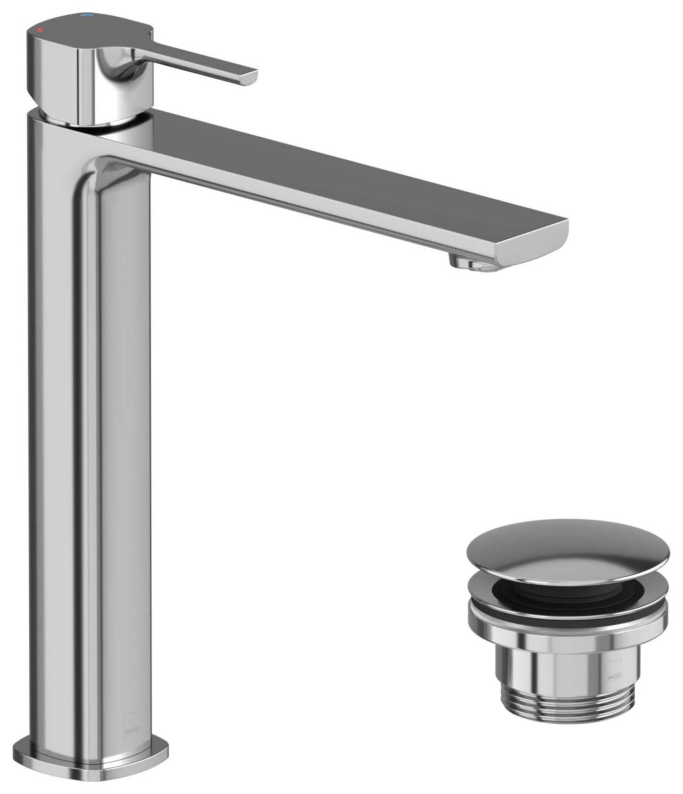 Nexa By VADO Veva Tall Neck Mono Basin Mixer, 5 l/min Flow Regulator with Universal Basin Waste - Chrome
