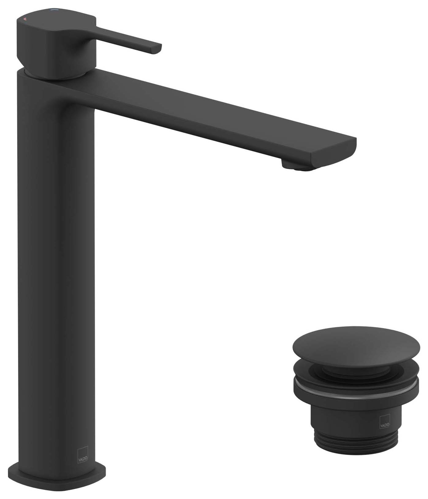 Nexa By VADO Veva Tall Neck Mono Basin Mixer, 5 l/min Flow Regulator with Universal Basin Waste - Matt Black