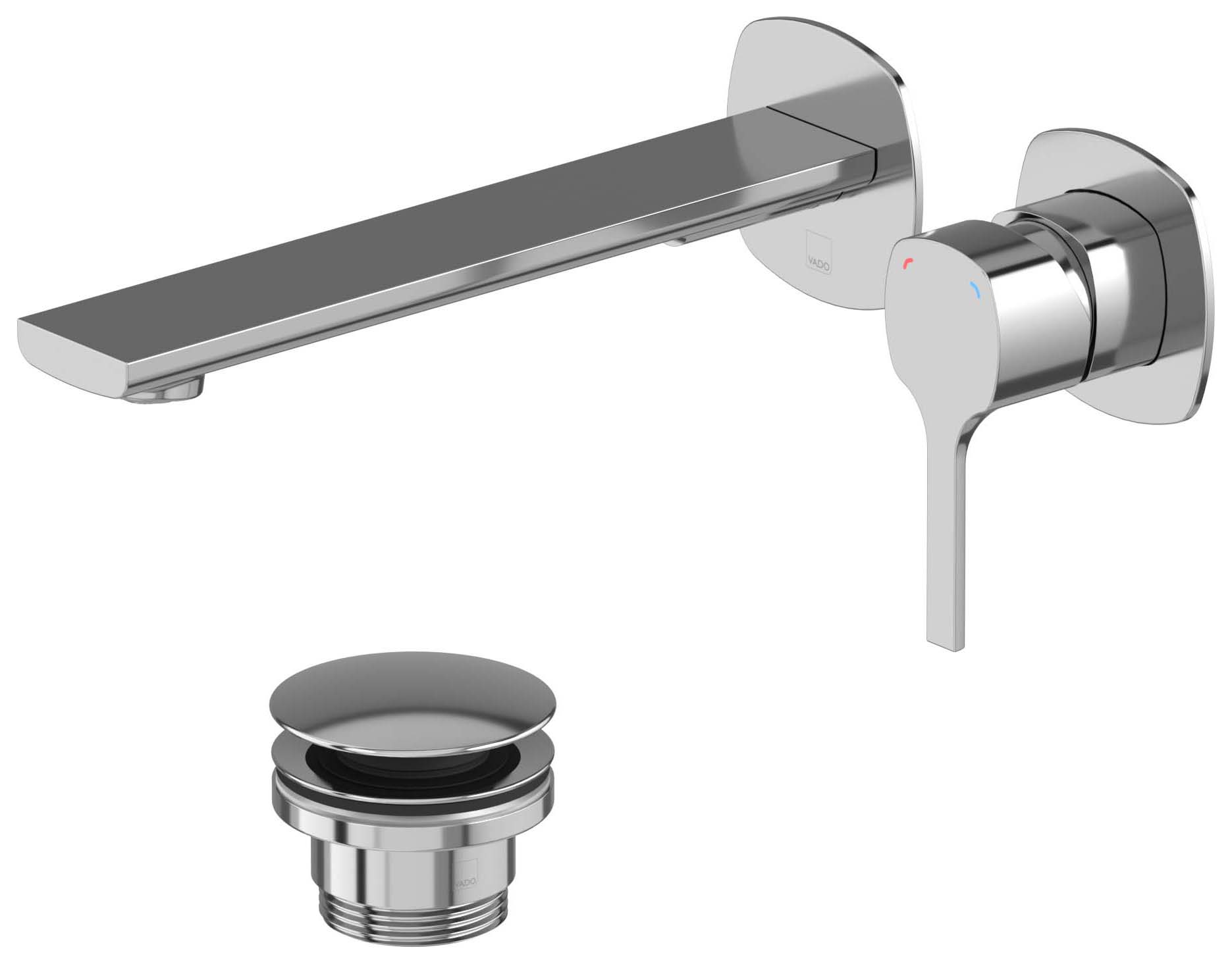Nexa By VADO Veva Wall Mounted Basin Mixer, 5 l/min Flow Regulator with Universal Basin Waste - Chrome