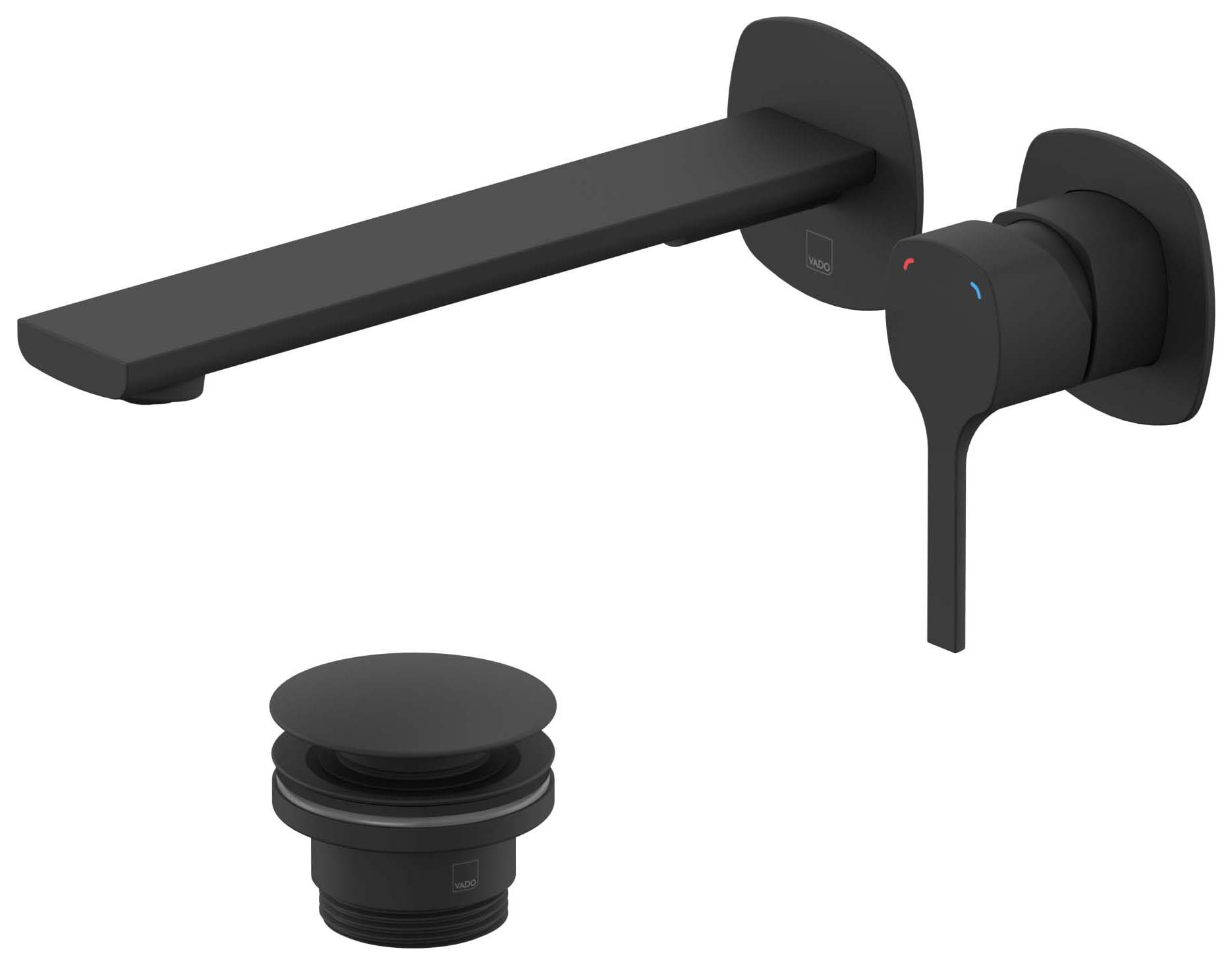 Nexa By VADO Veva Wall Mounted Basin Mixer, 5 l/min Flow Regulator with Universal Basin Waste - Matt Black