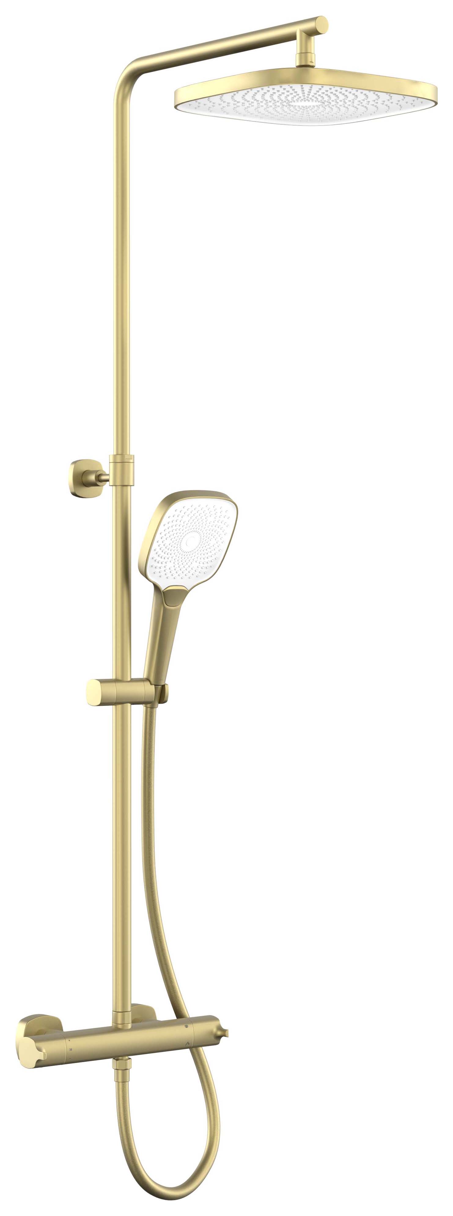 Nexa By VADO Veva Dual Outlet Exposed Thermostatic Mixer Shower Includes Shower Head & Riser Rail - Brushed Brass