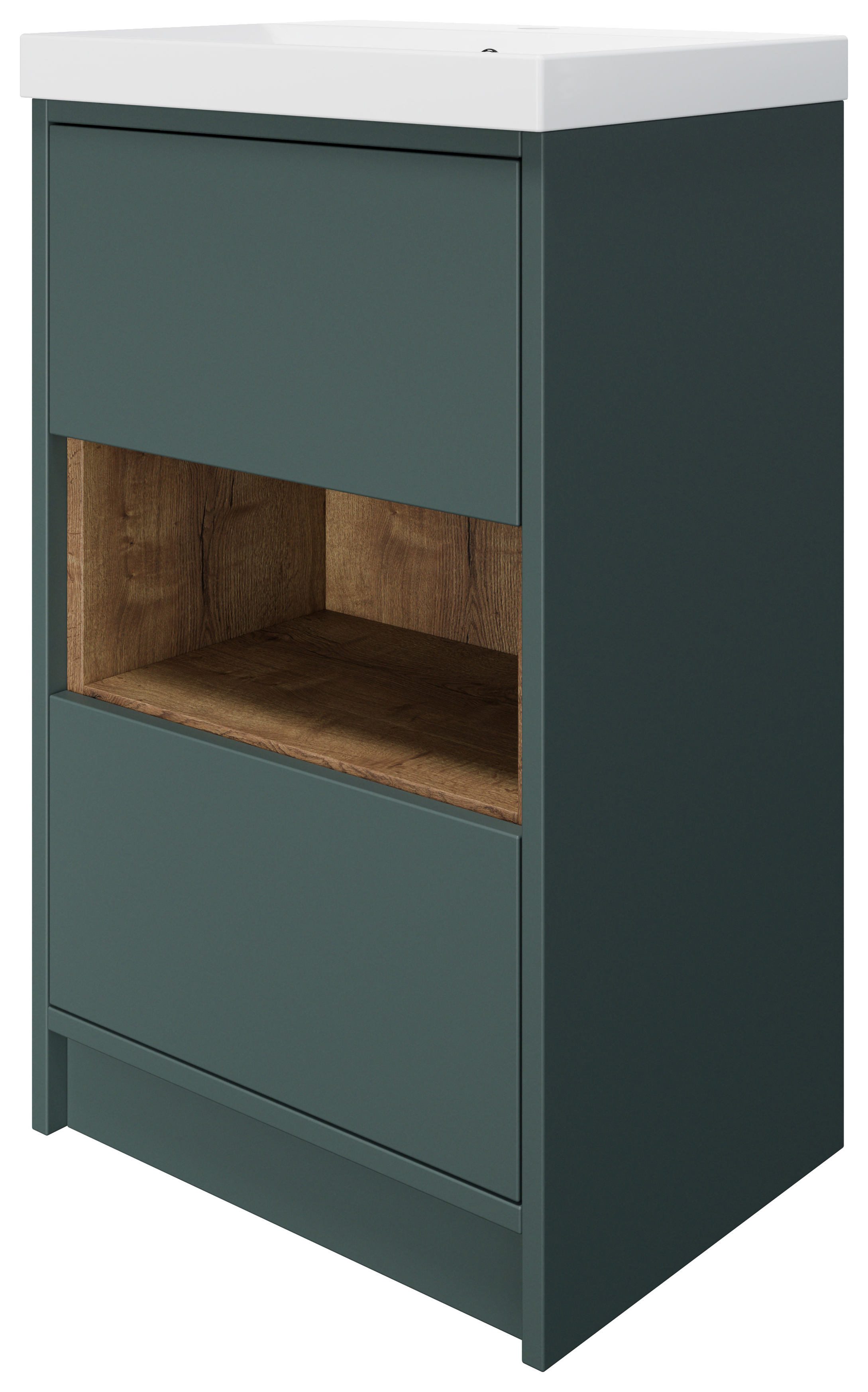 Wickes Nexus Stone Green & Tobacco Halifax Oak Freestanding Vanity Unit & Nexus Basin - 856 x 500mm