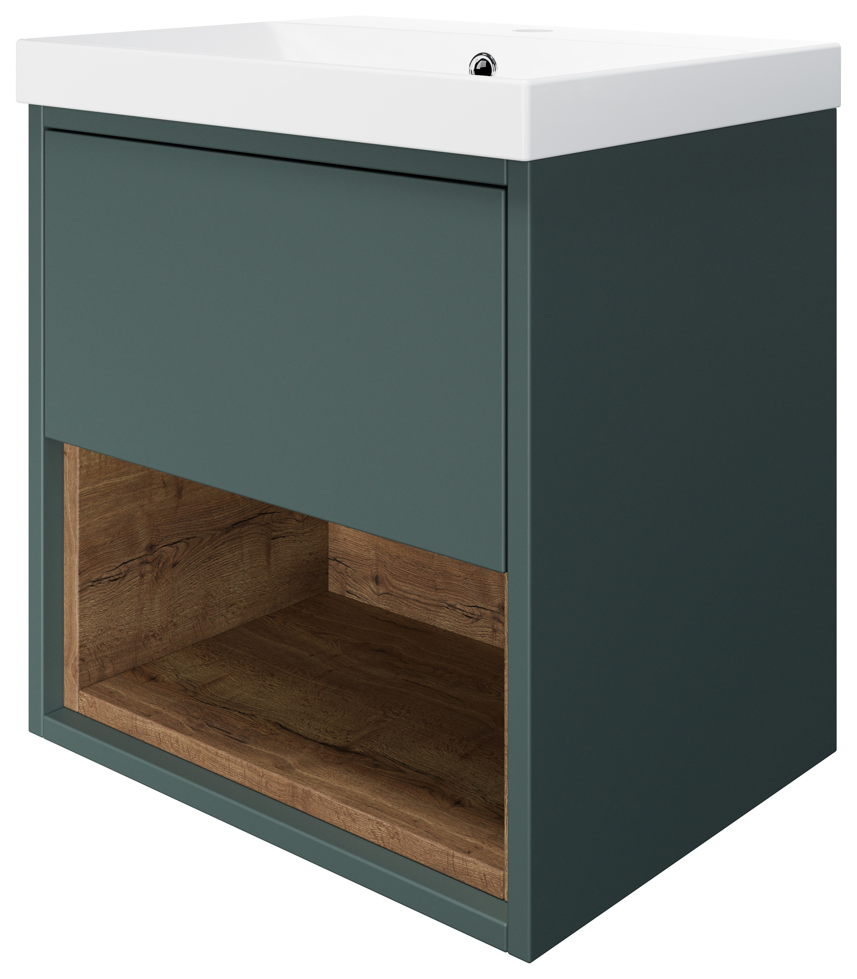 Wickes Nexus Stone Green & Tobacco Halifax Oak Wall Hung Vanity Unit & Nexus Basin - 546 x 500mm