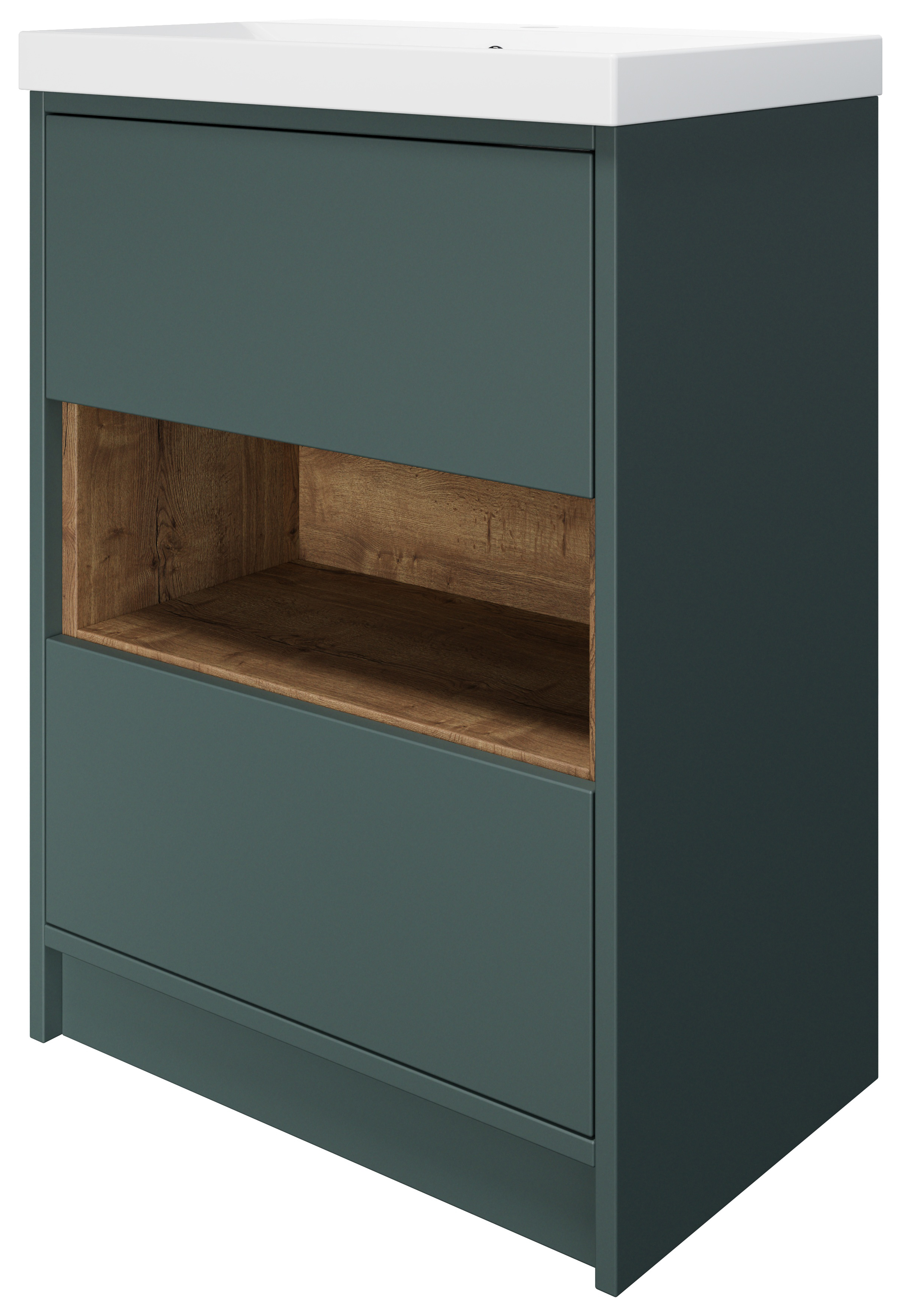 Wickes Nexus Stone Green & Tobacco Halifax Oak Freestanding Vanity Unit & Nexus Basin - 856 x 600mm