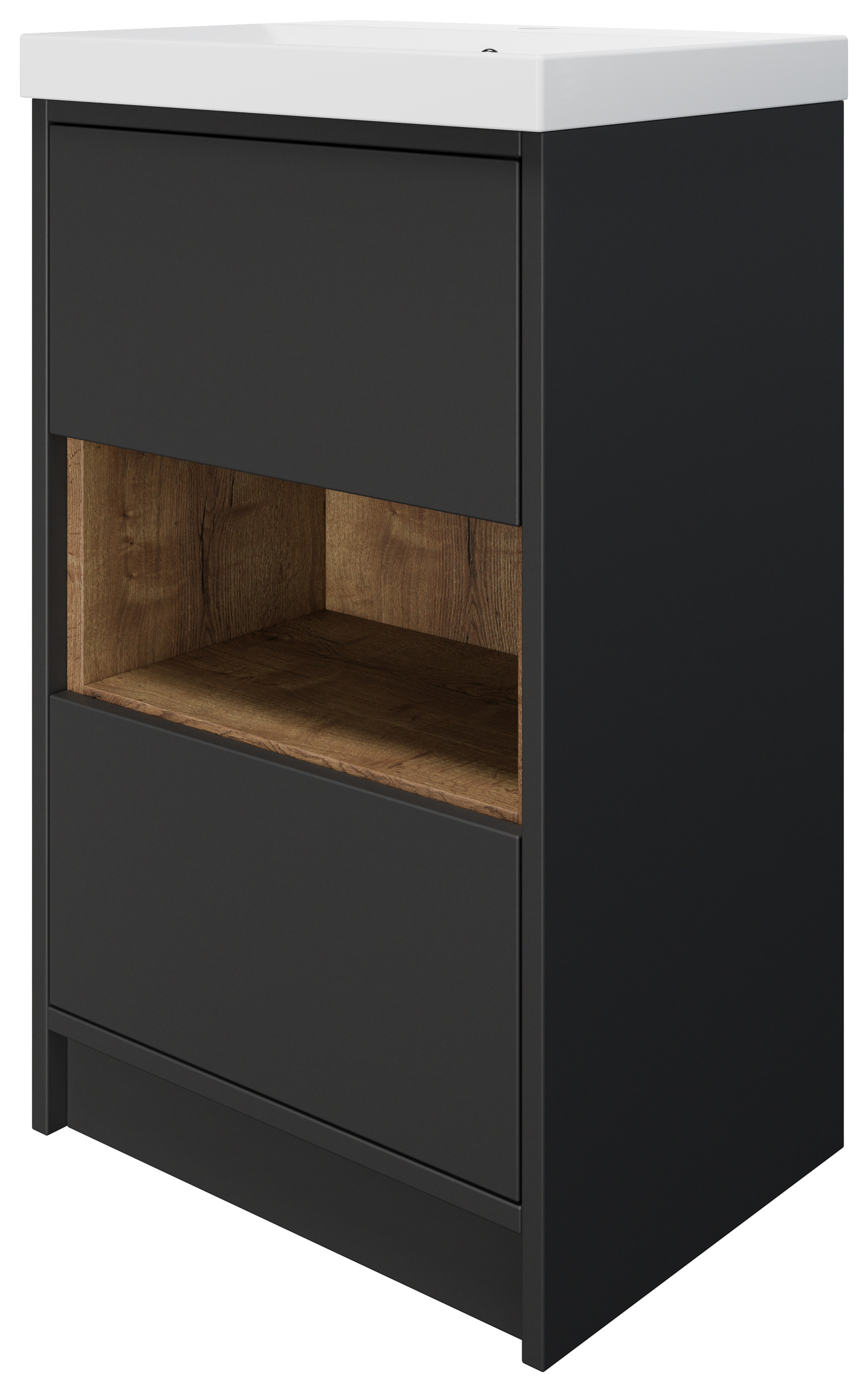 Wickes Nexus Graphite & Natural Halifax Oak Freestanding Vanity Unit & Nexus Basin - 856 x 500mm