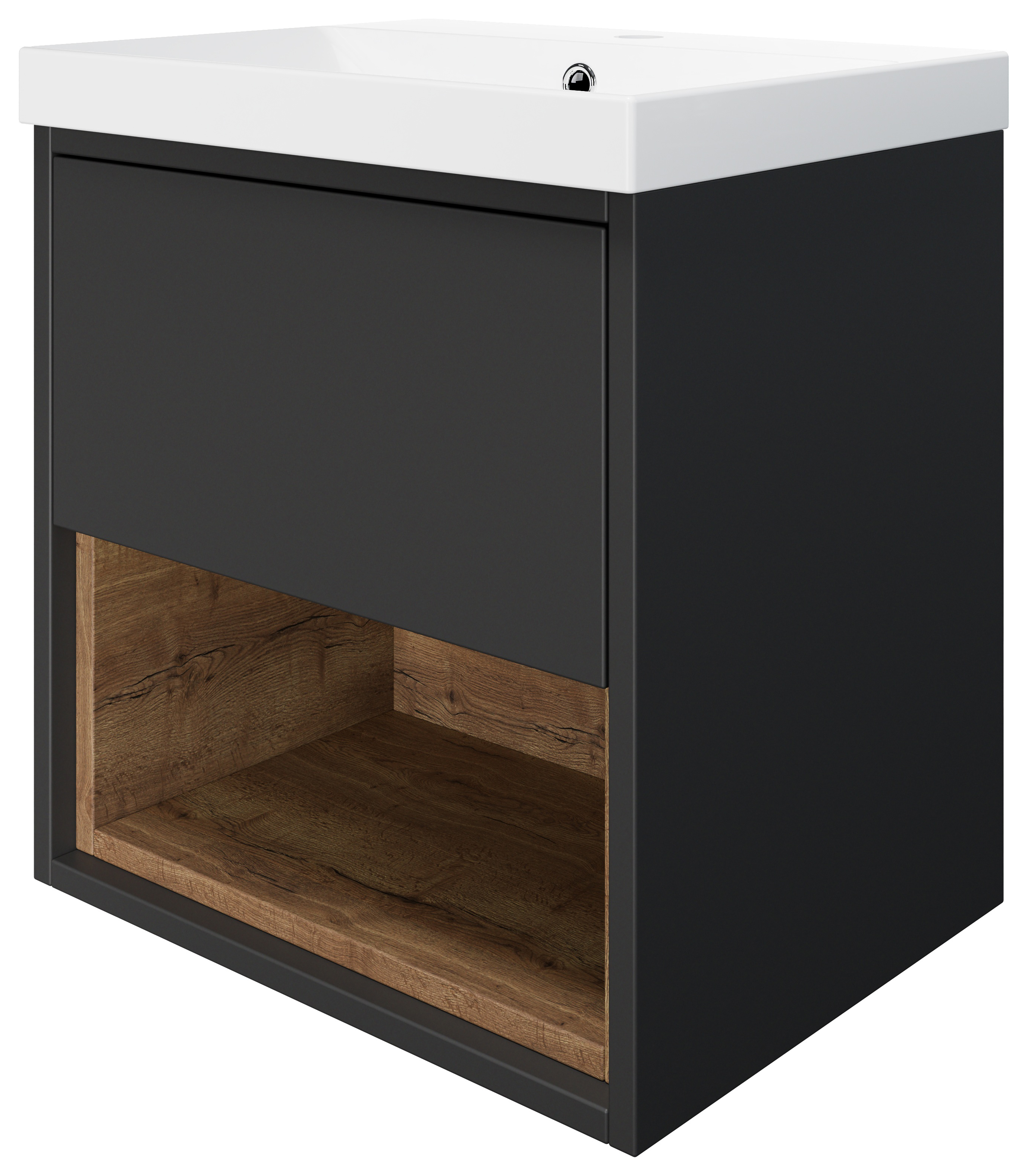 Wickes Nexus Graphite & Natural Halifax Oak Wall Hung Vanity Unit & Nexus Basin - 546 x 500mm