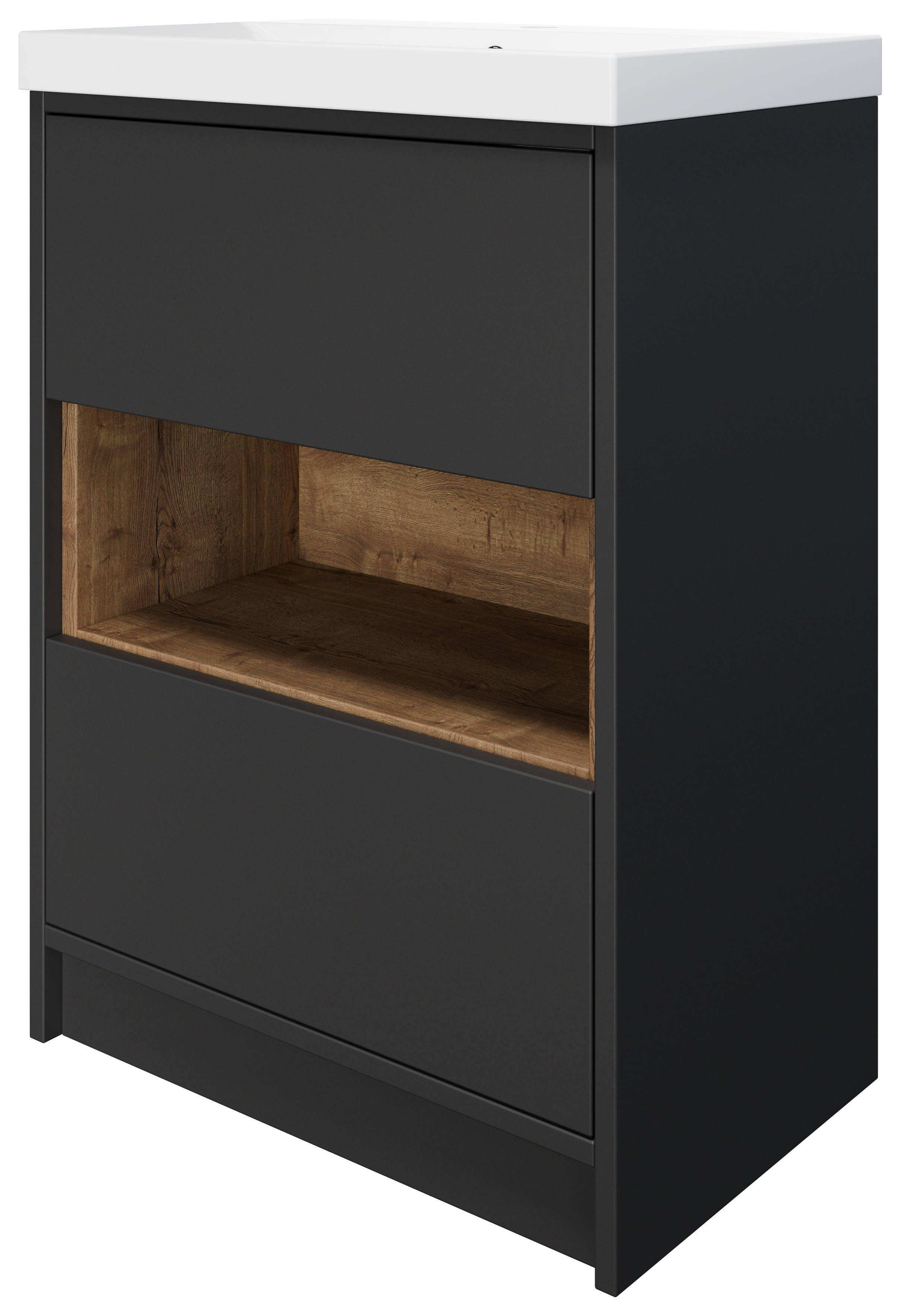 Wickes Nexus Graphite & Natural Halifax Oak Freestanding Vanity Unit & Nexus Basin - 856 x 600mm