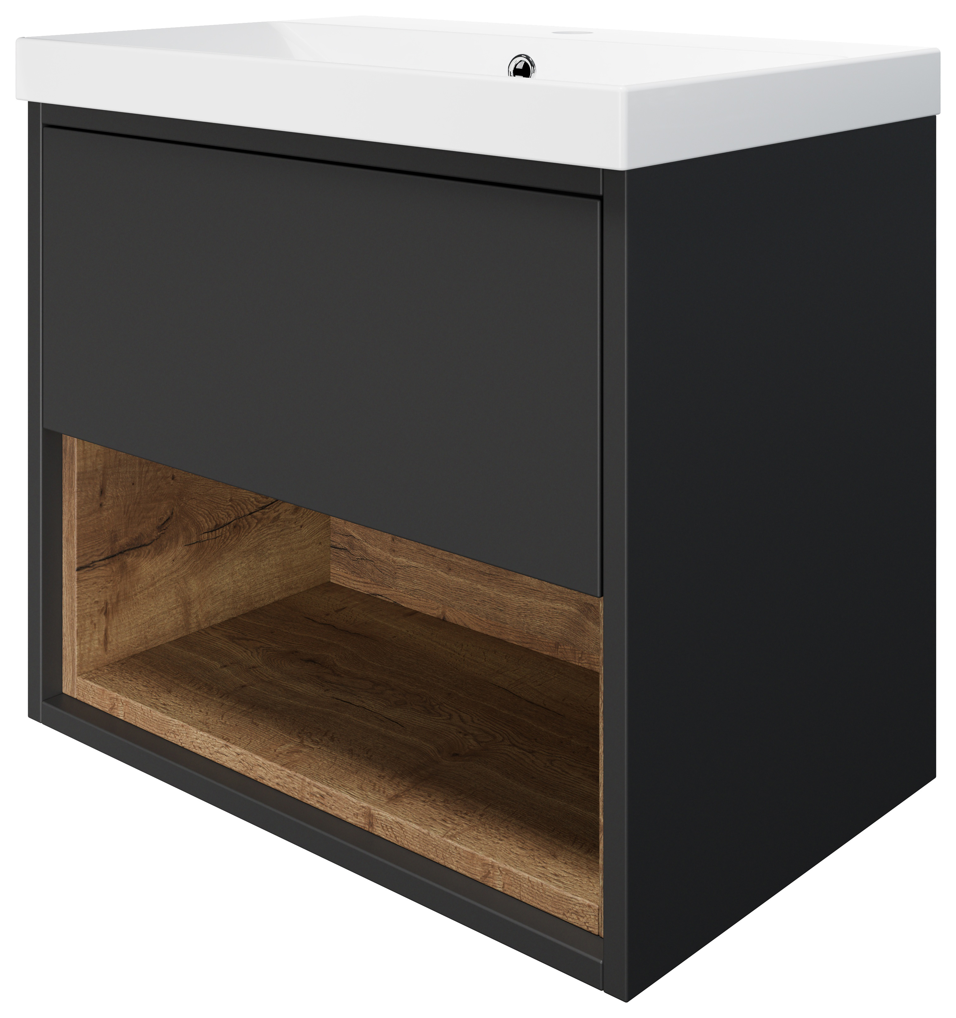 Wickes Nexus Graphite & Natural Halifax Oak Wall Hung Vanity Unit & Nexus Basin - 546 x 600mm